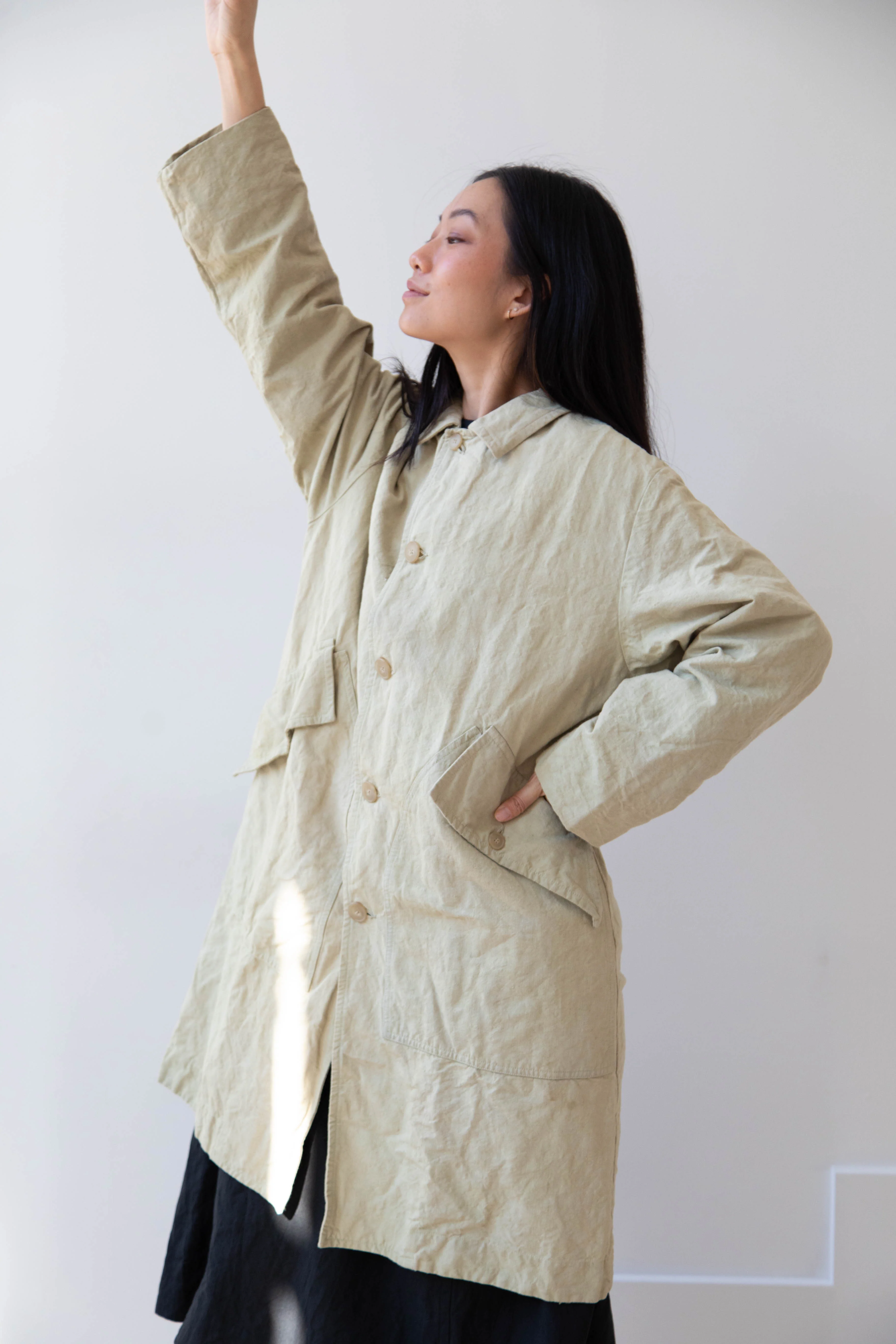 Oliver Church | Big Coat in Olive Antique French Linen Cotton - Image 42