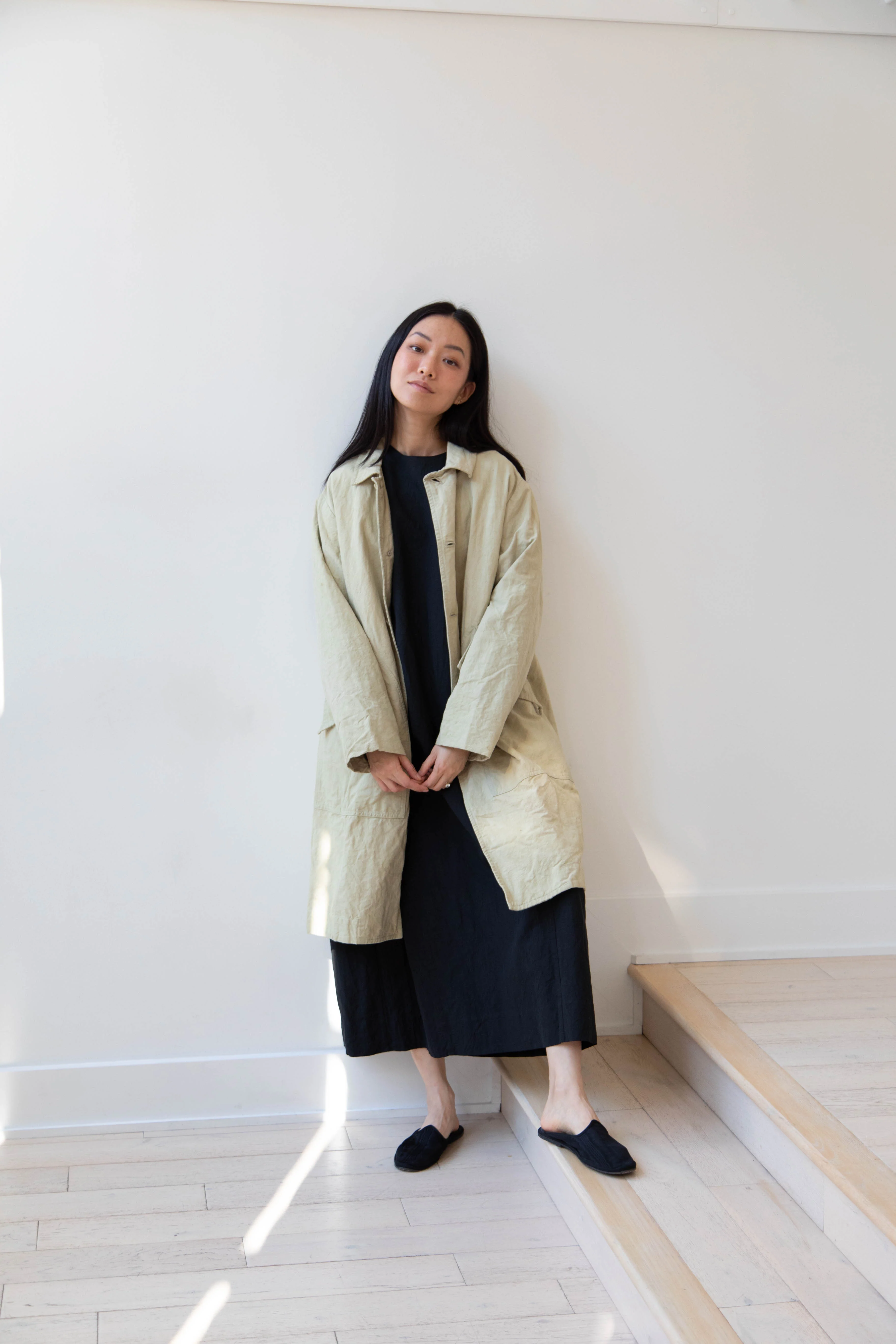 Oliver Church | Big Coat in Olive Antique French Linen Cotton - Image 44