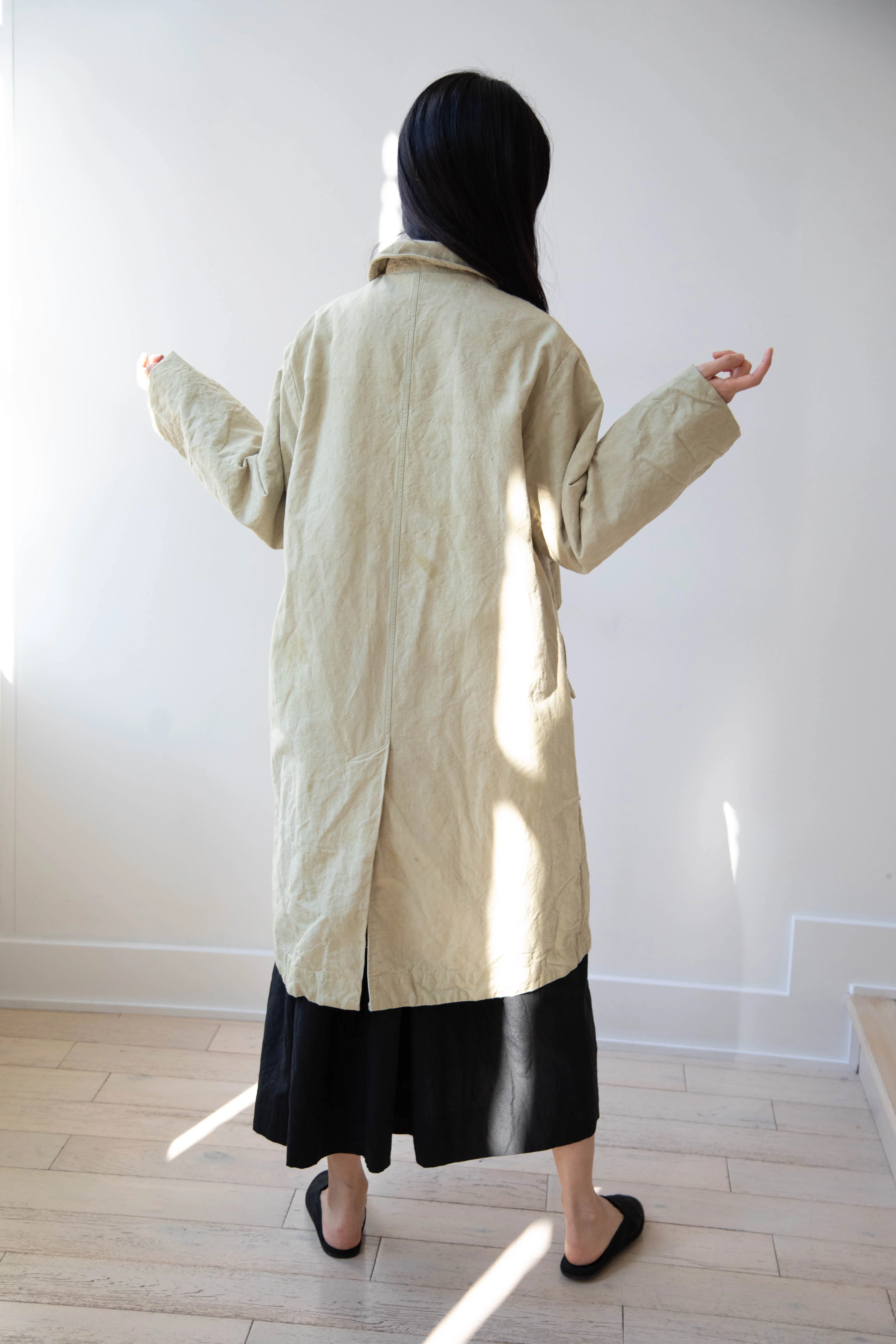Oliver Church | Big Coat in Olive Antique French Linen Cotton - Image 45