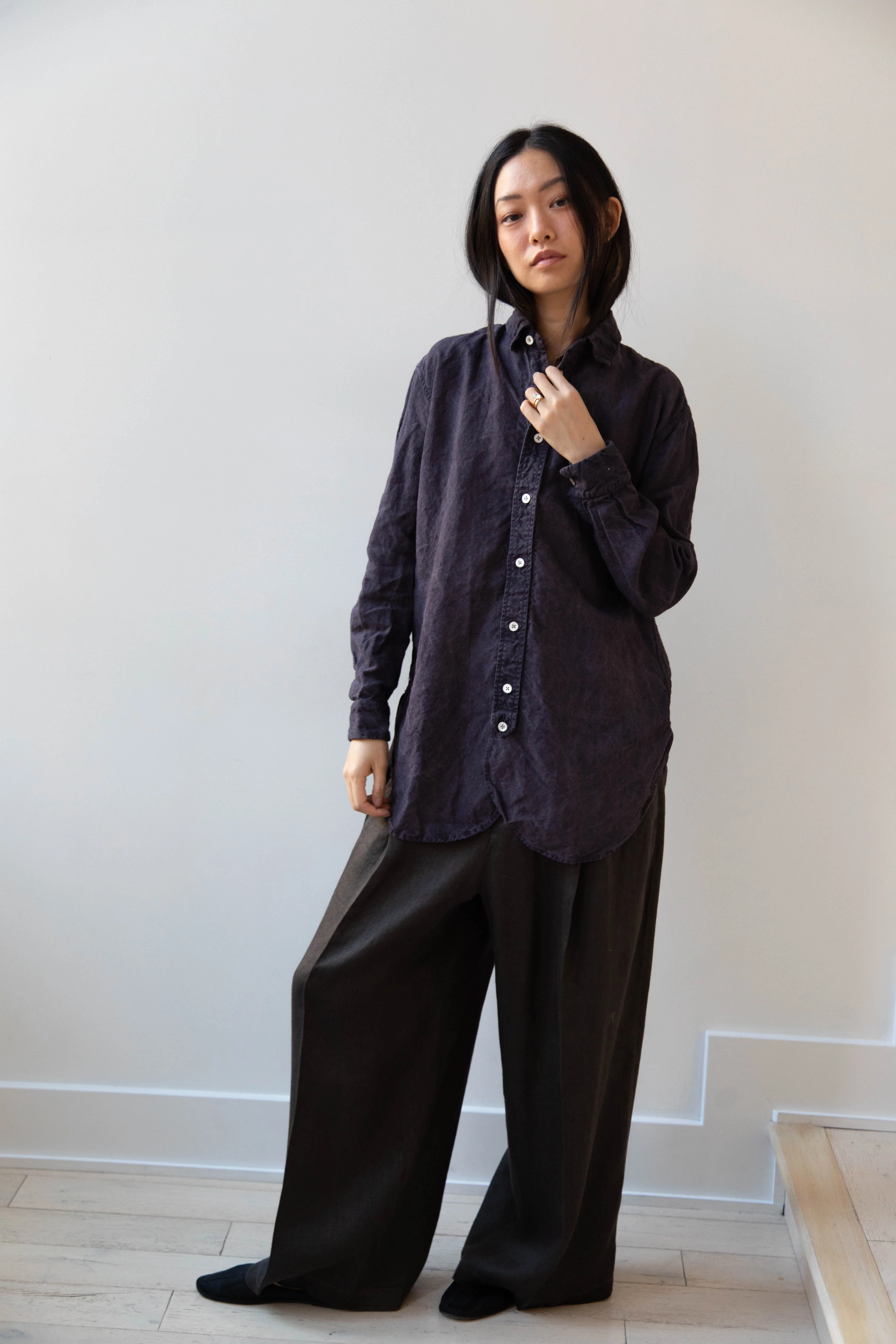 Oliver Church | Scallop Shirt in Anthracite Antique Linen - Image 14
