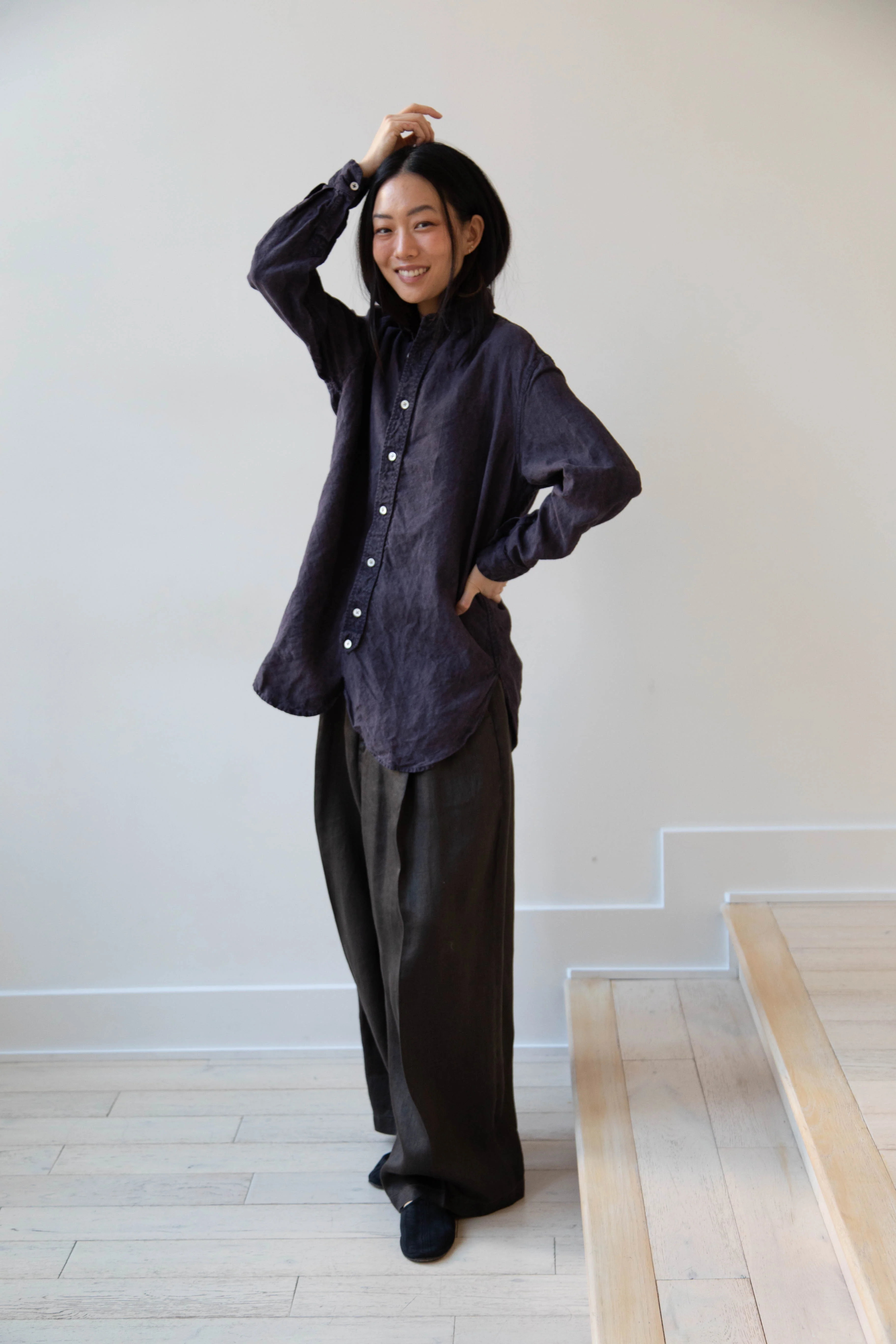 Oliver Church | Scallop Shirt in Anthracite Antique Linen - Image 28