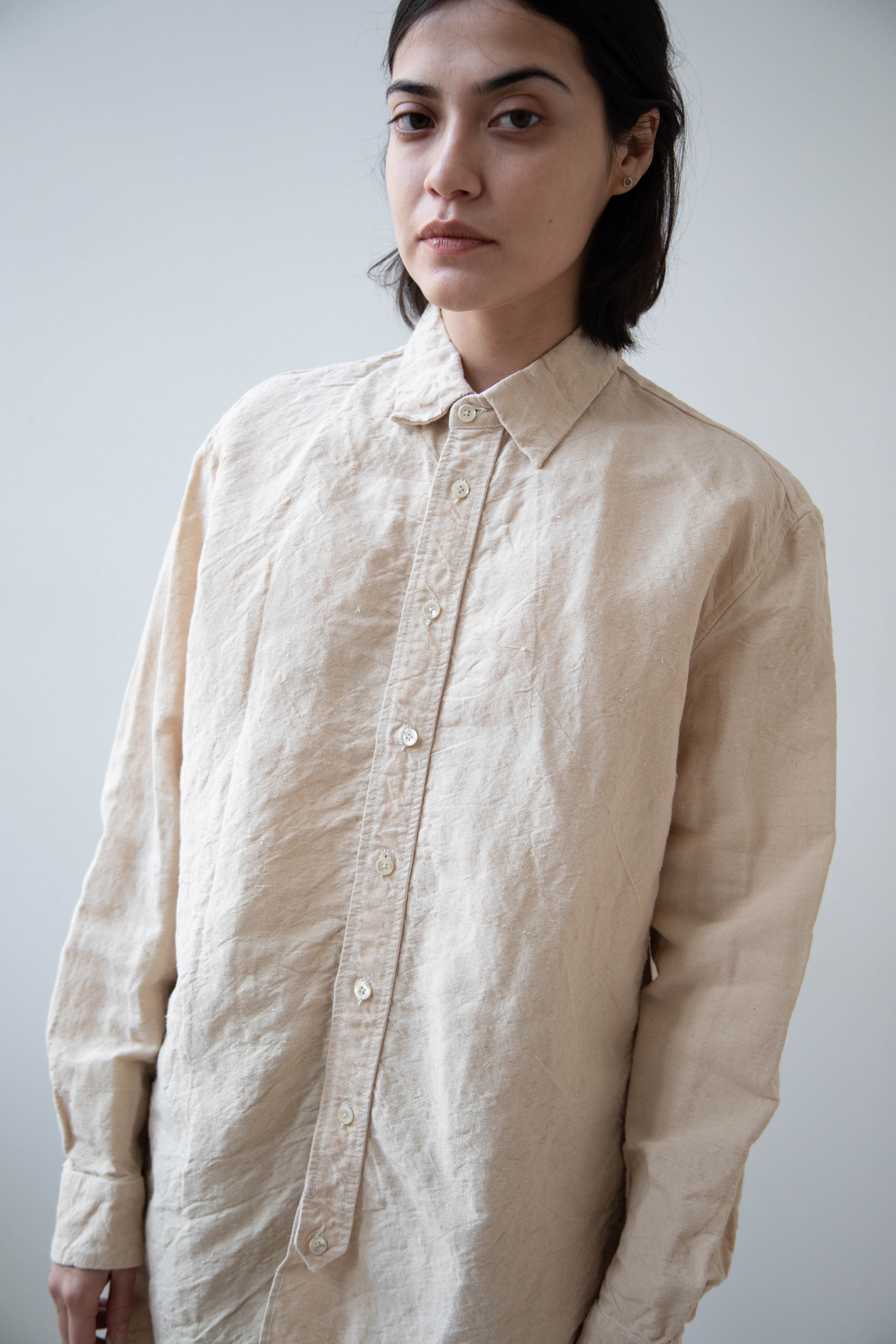 Oliver Church | Scalloped Shirt in Natural Antique Linen - Image 31