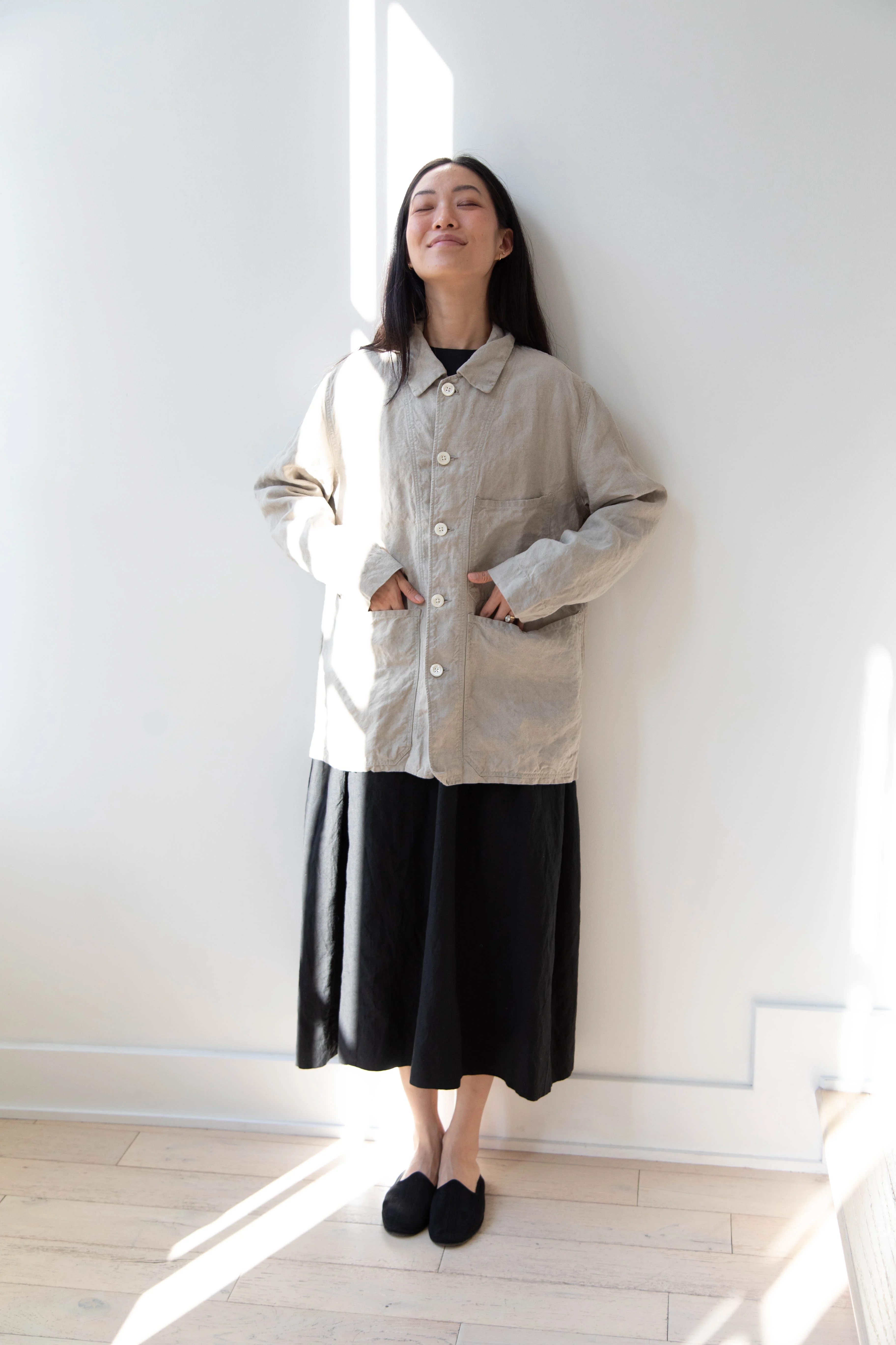 Oliver Church | Three Pocket Jacket in Dusty Olive Antique French Linen - Image 3