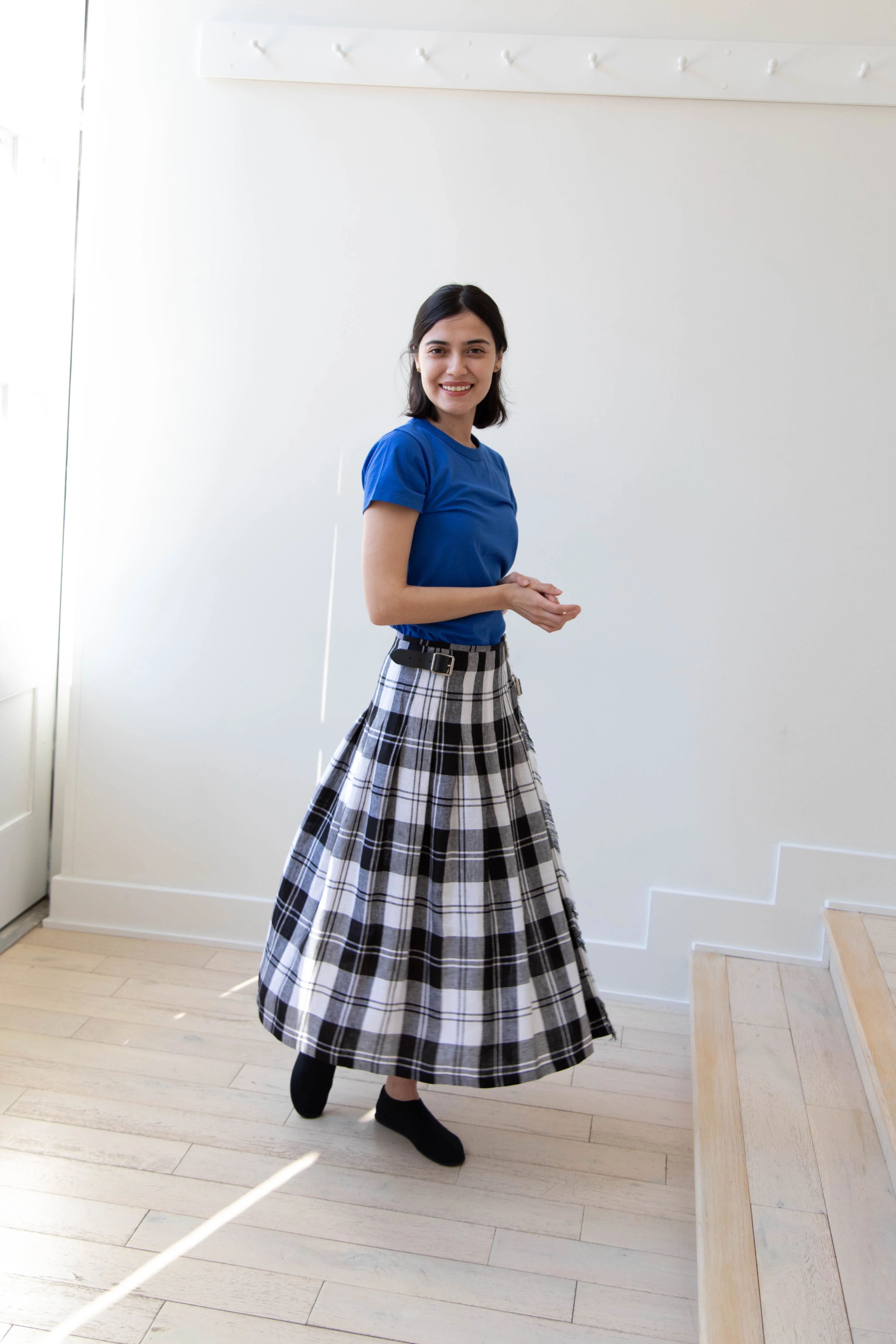 O'Neil of Dublin | Linen Pleated Skirt in Black Check - Image 37