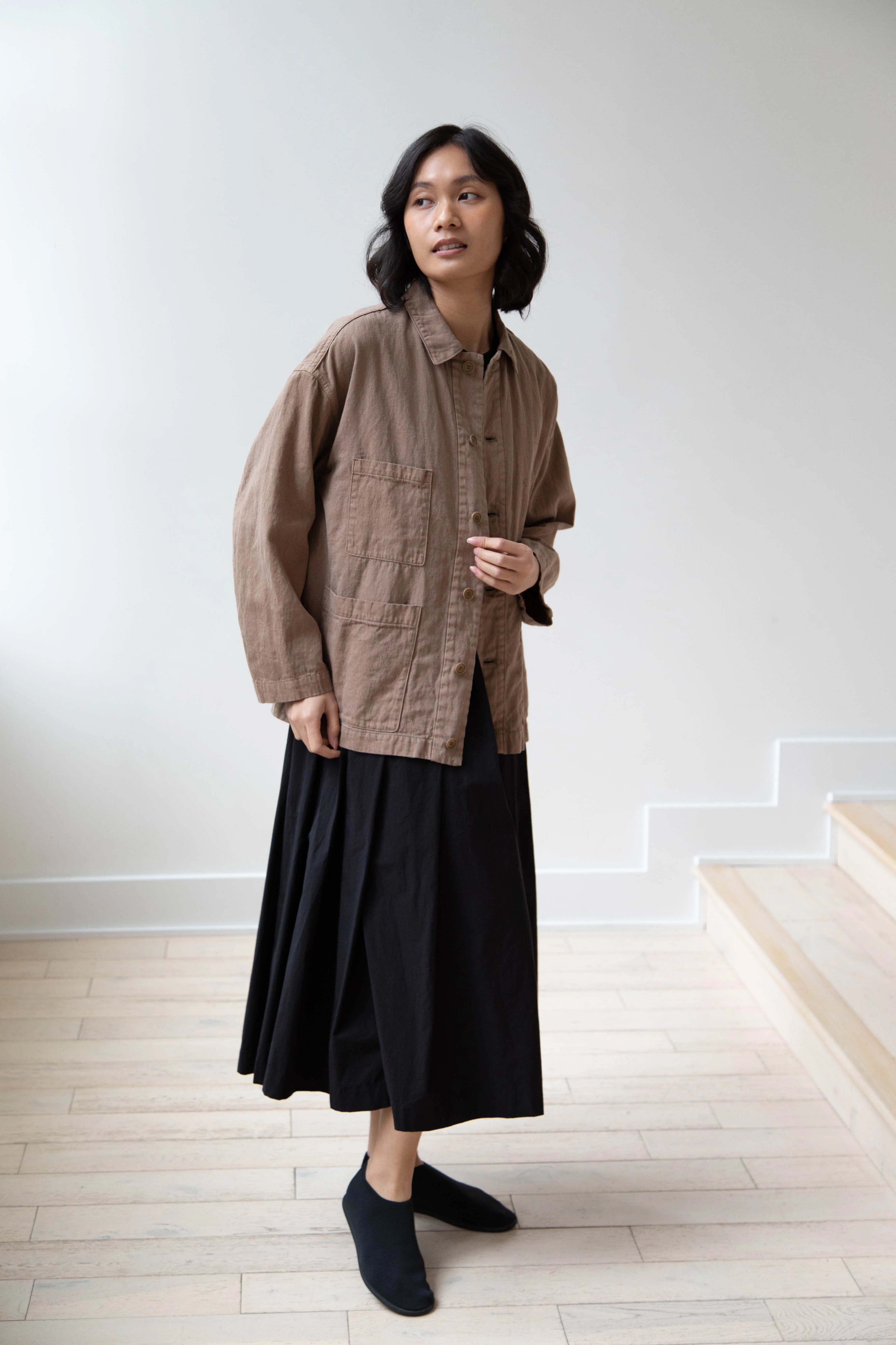 Pas de Calais | Cotton Linen Satin Coverall Jacket in Beige - Image 15