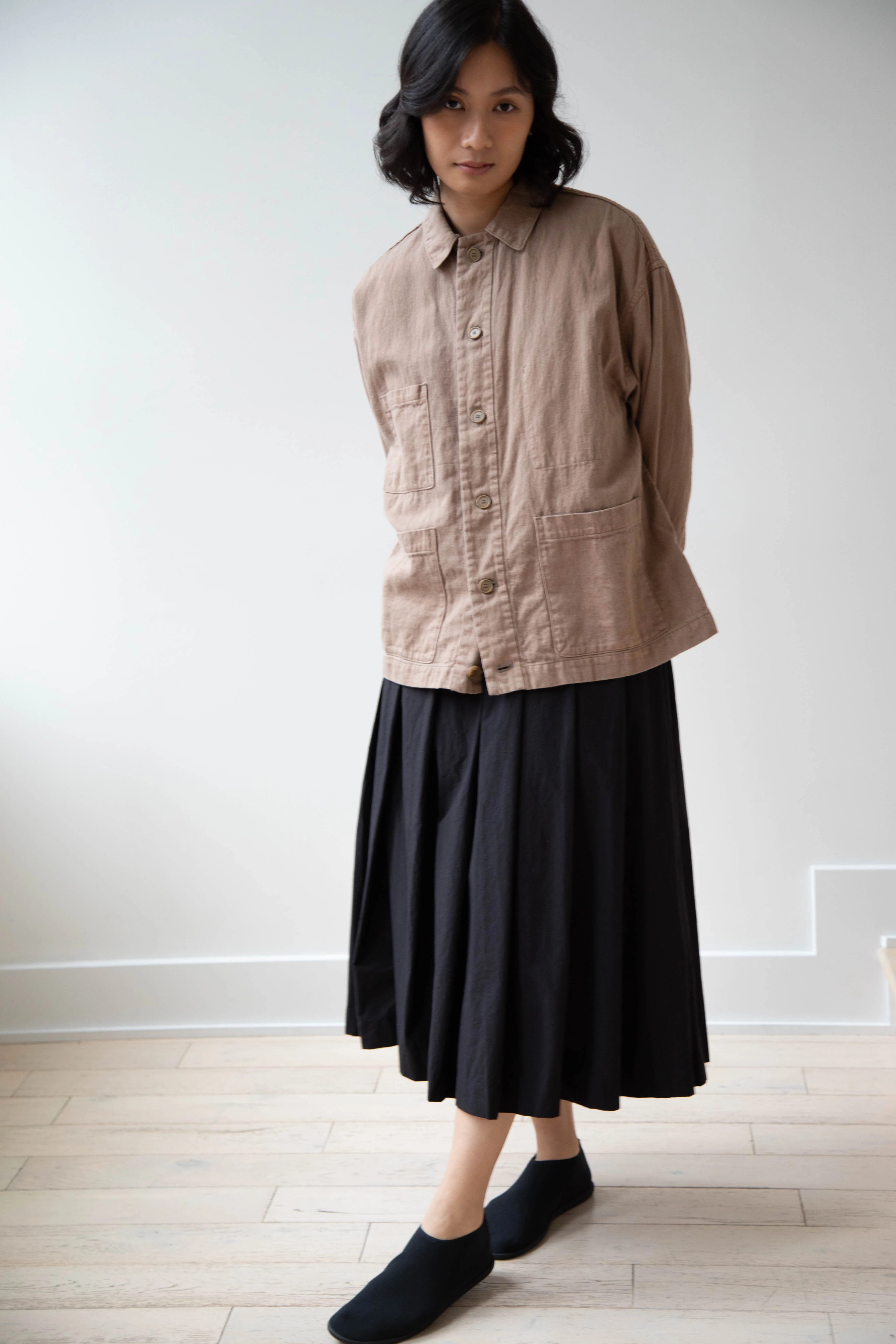 Pas de Calais | Cotton Linen Satin Coverall Jacket in Beige - Image 2