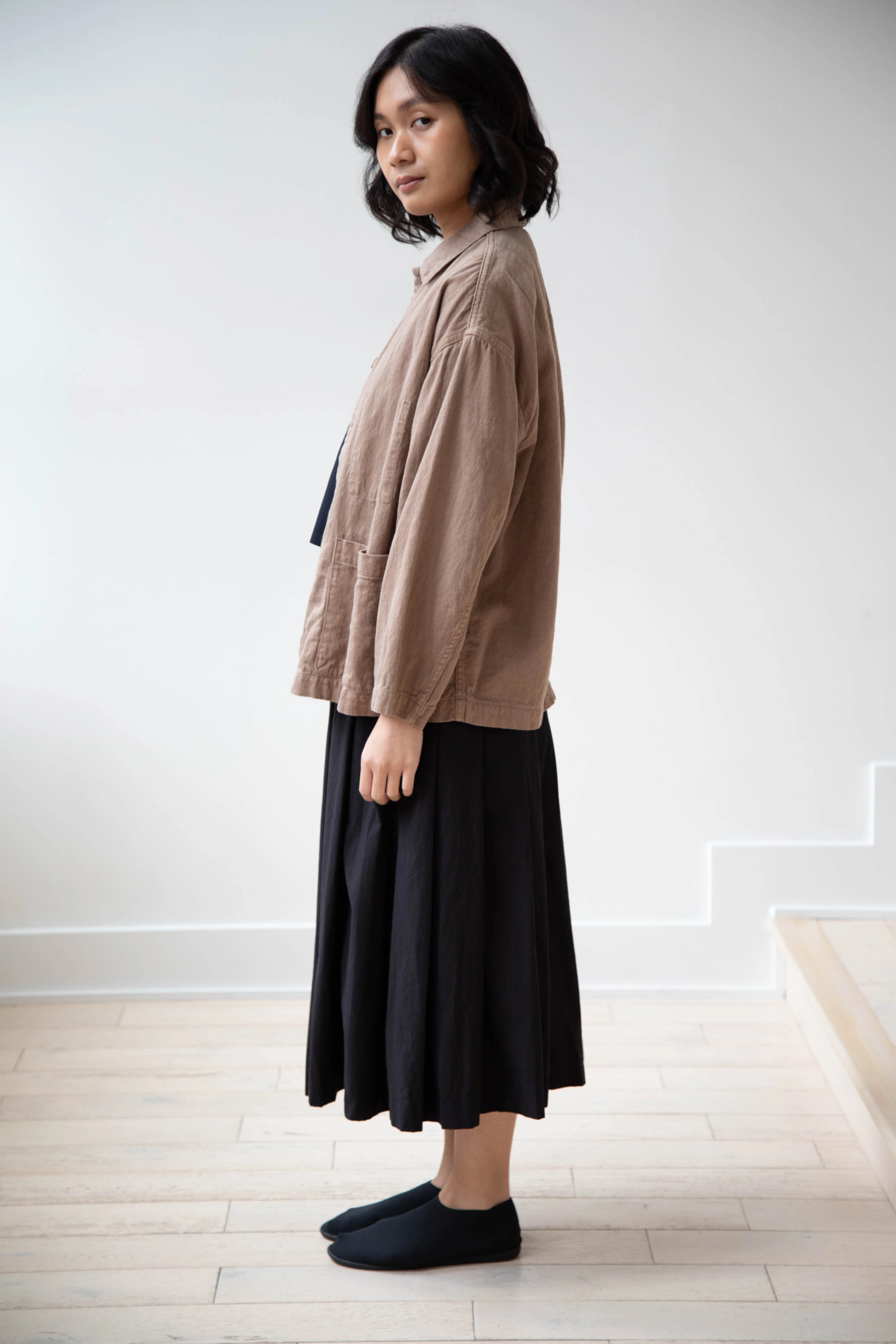 Pas de Calais | Cotton Linen Satin Coverall Jacket in Beige - Image 23