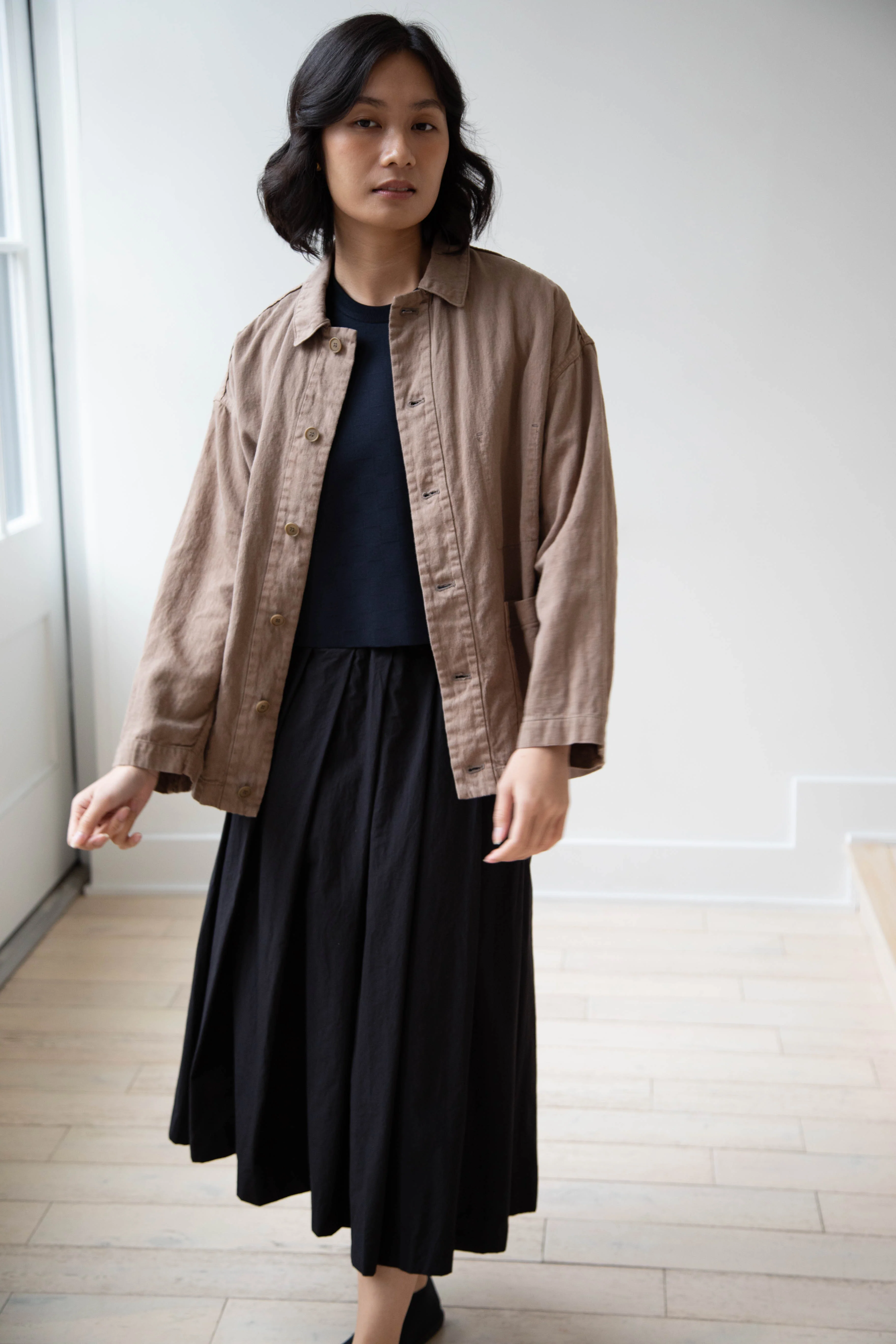 Pas de Calais | Cotton Linen Satin Coverall Jacket in Beige - Image 8