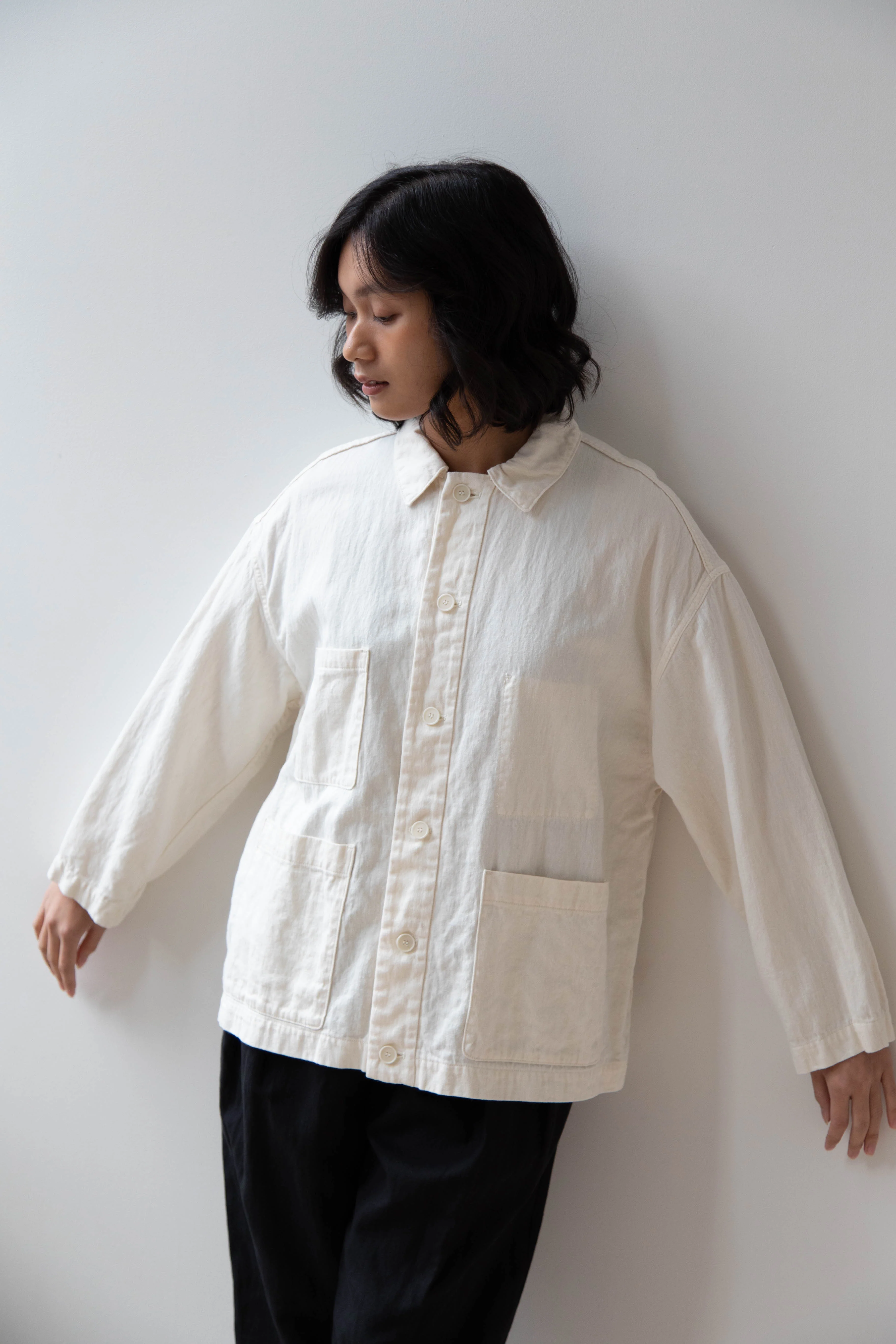 Pas de Calais | Cotton Linen Satin Coverall Jacket Natural - Image 23