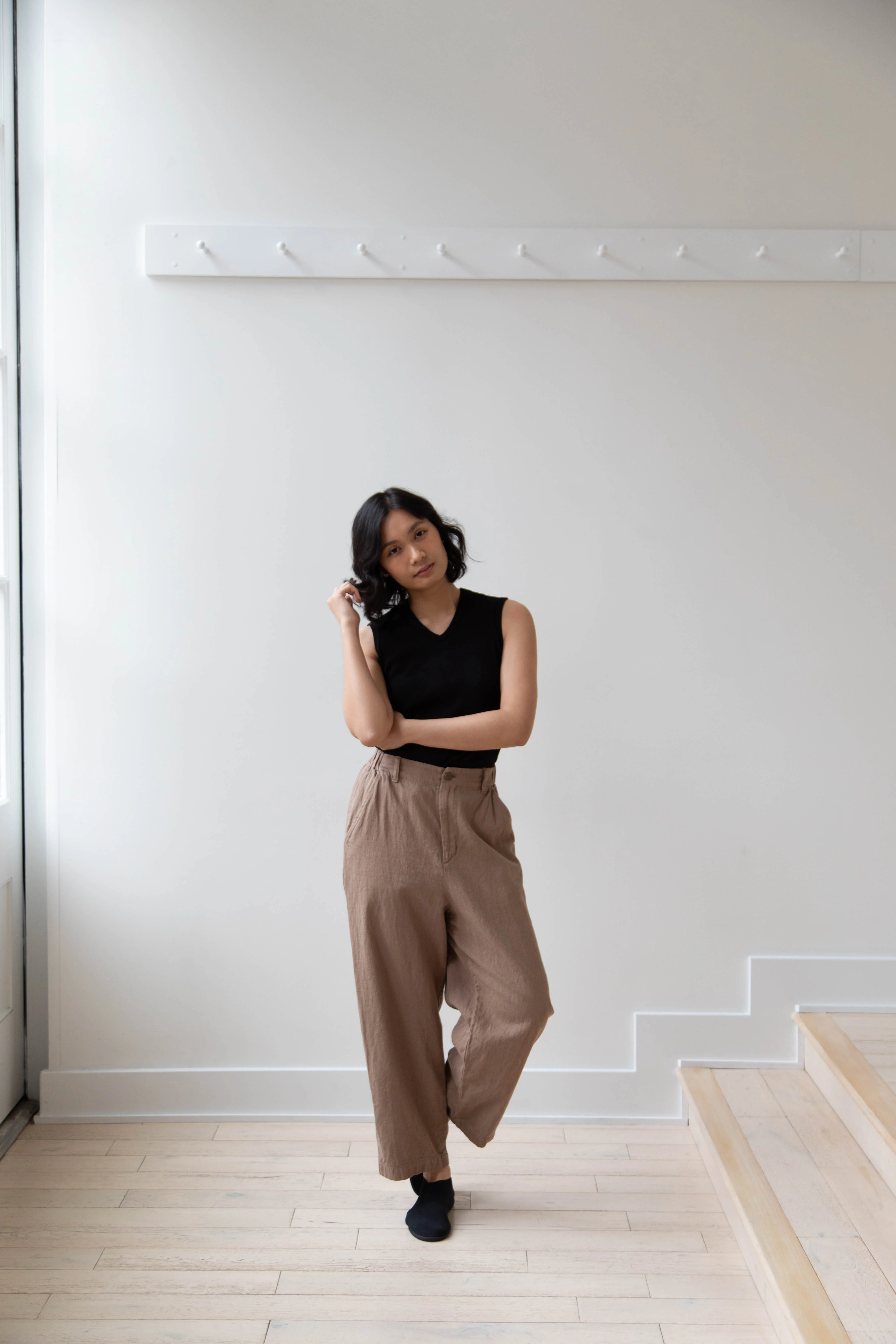 Pas de Calais | Cotton Linen Satin Wide Pants Beige - Image 10