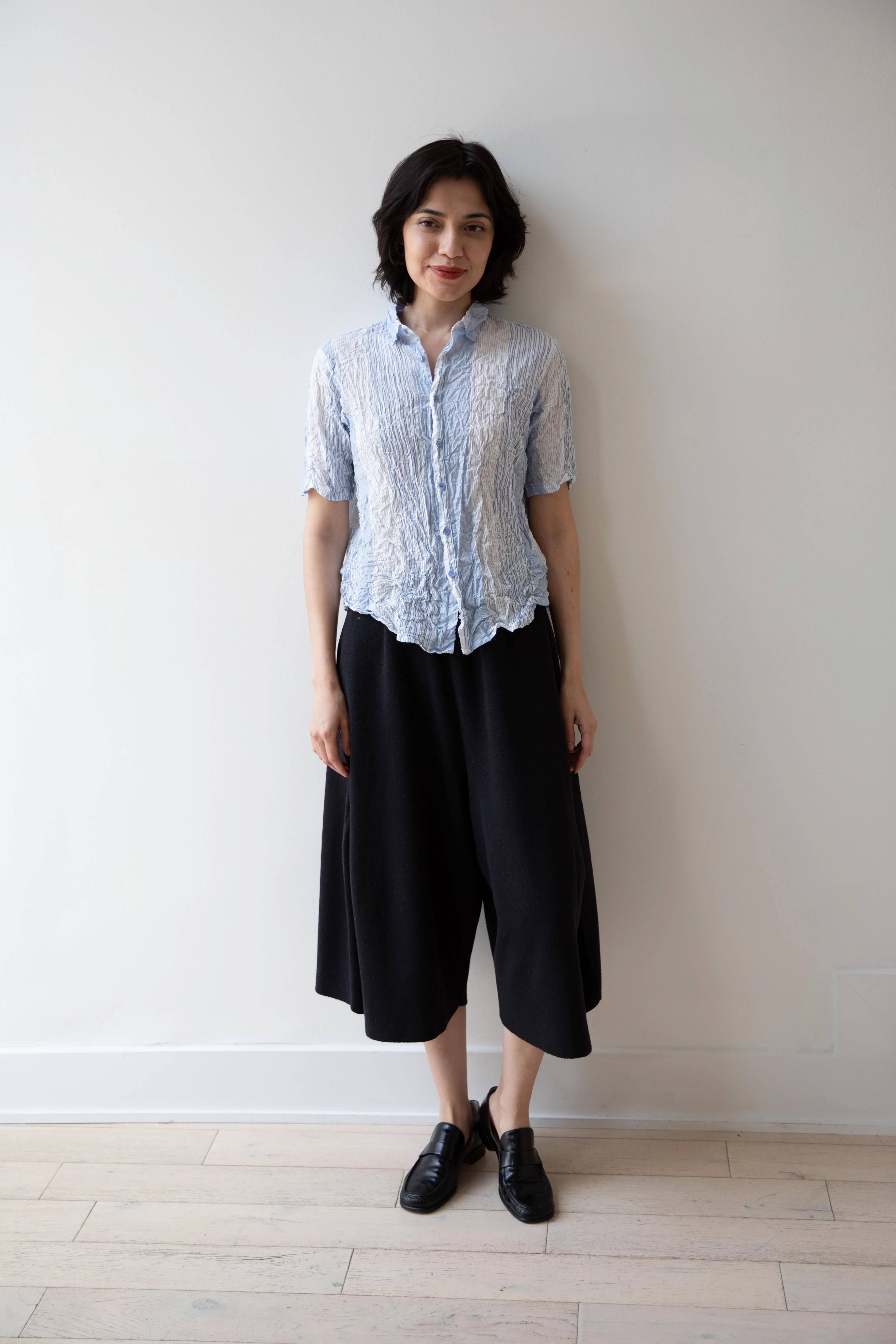Pas de Calais | Shirring Stripe Short Sleeve Blouse in Off White - Image 10