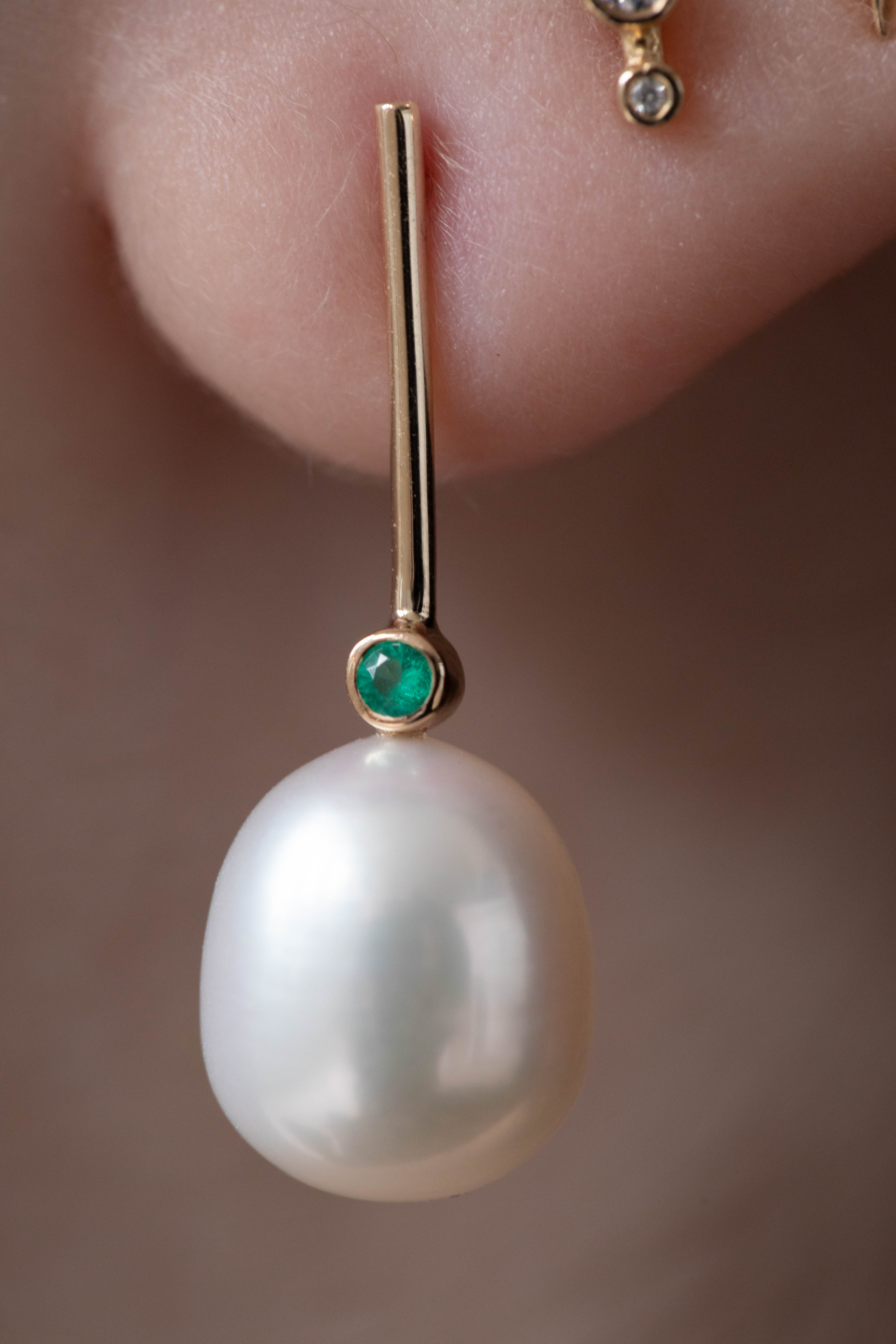 Quarry | Abbe Earrings in Gold, White Pearls & Emeralds - Image 4