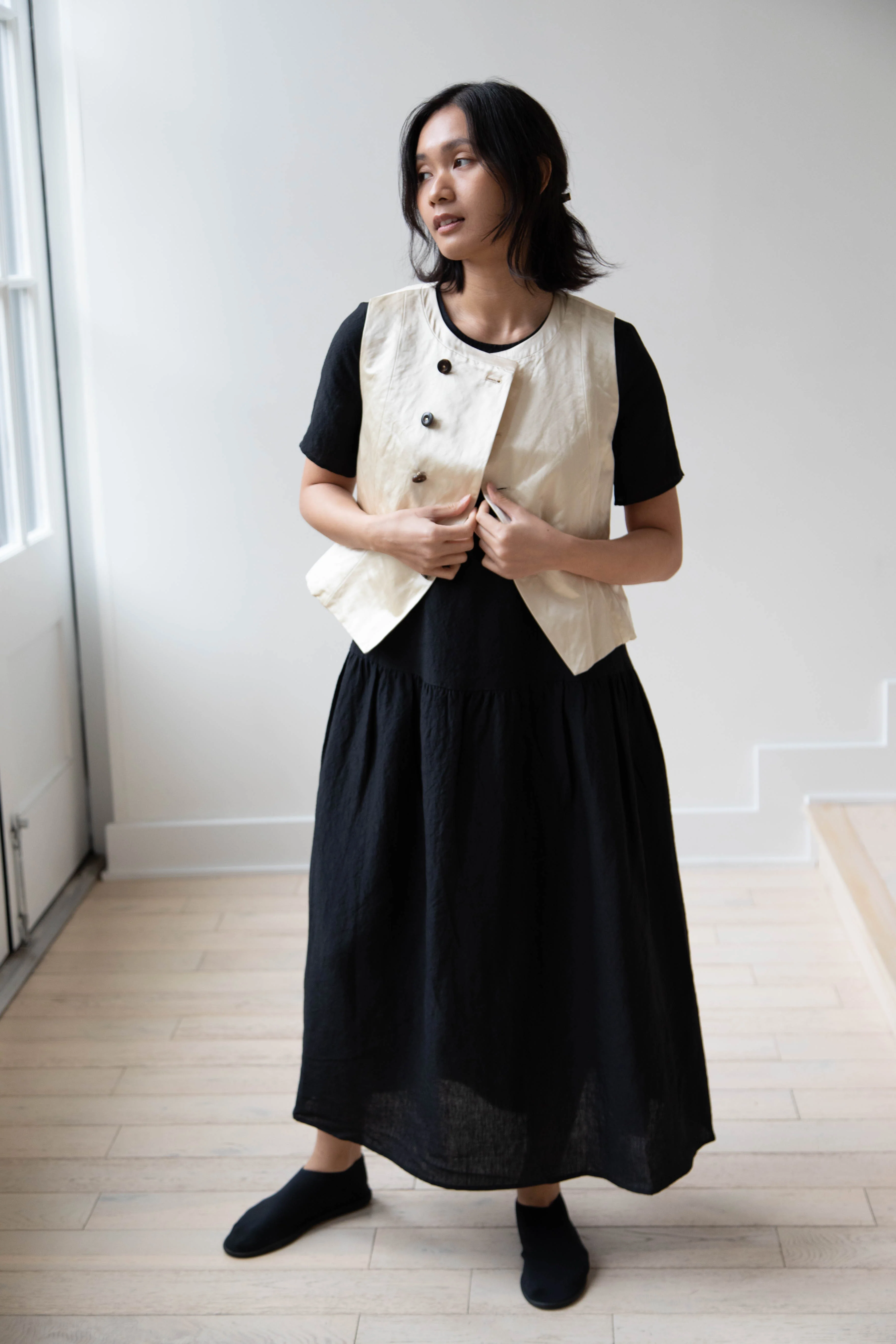 Renli Su | Button Up Vest in Beige - Image 10