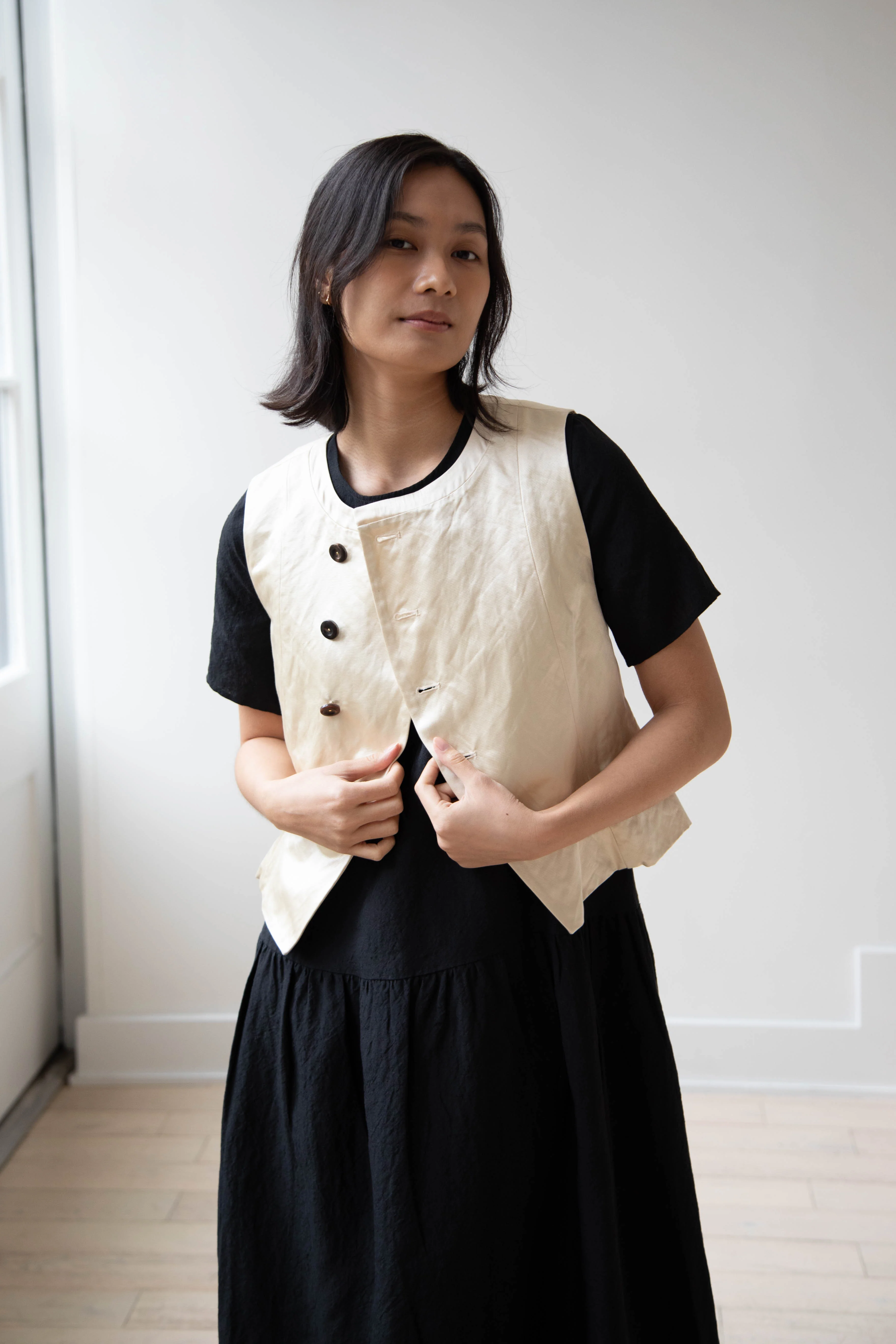 Renli Su | Button Up Vest in Beige - Image 19