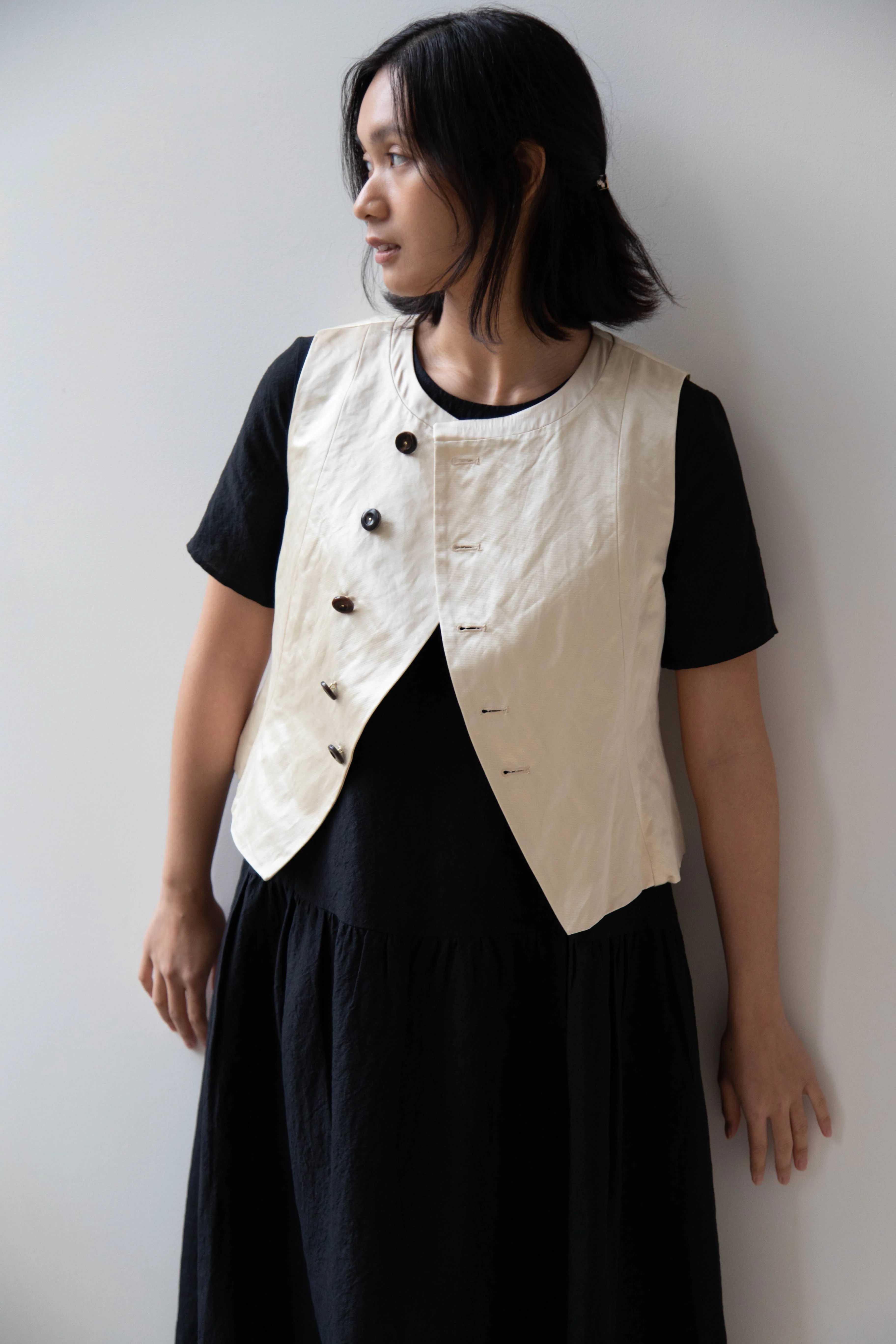 Renli Su | Button Up Vest in Beige - Image 21