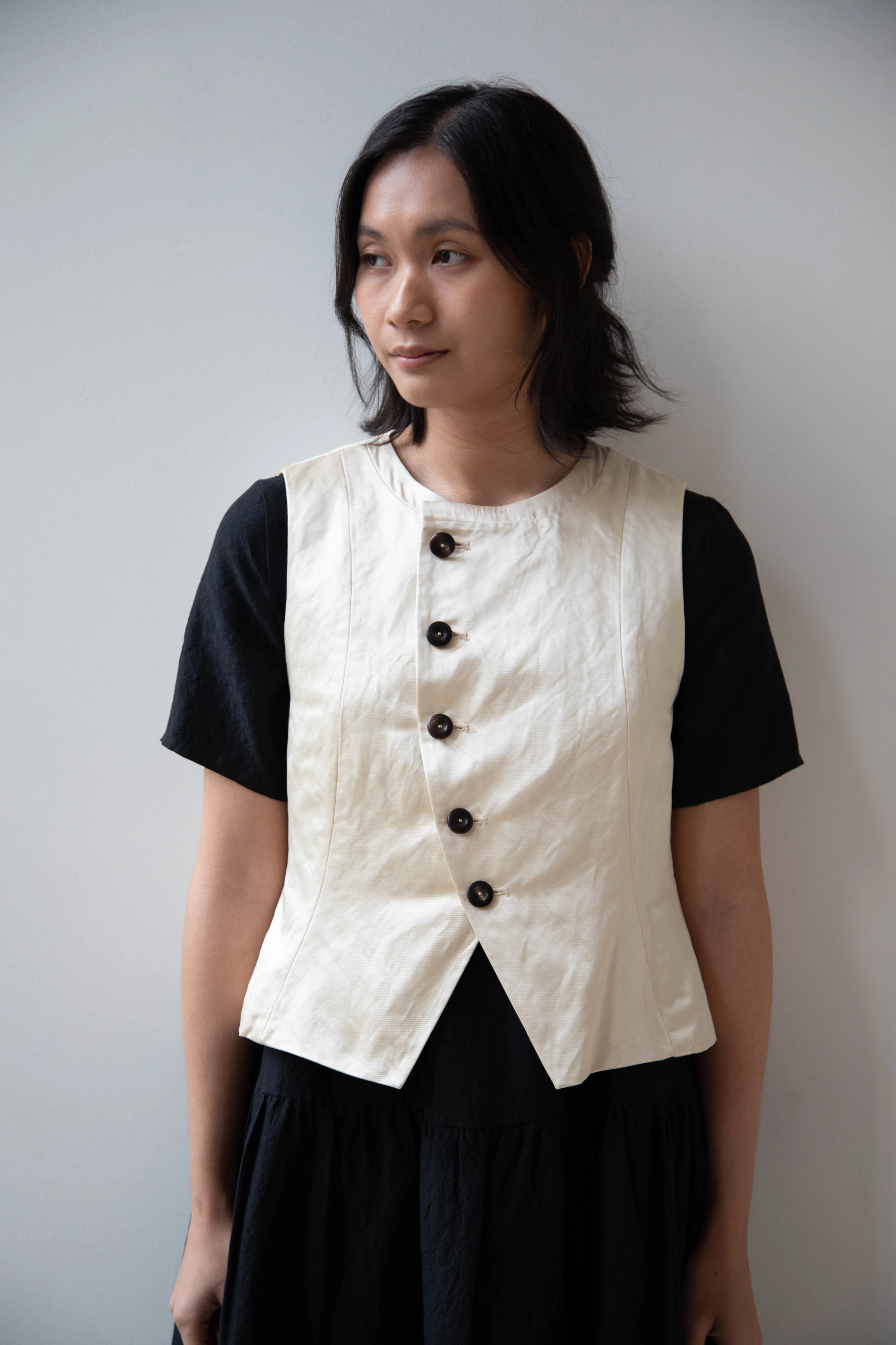Renli Su | Button Up Vest in Beige - Image 22