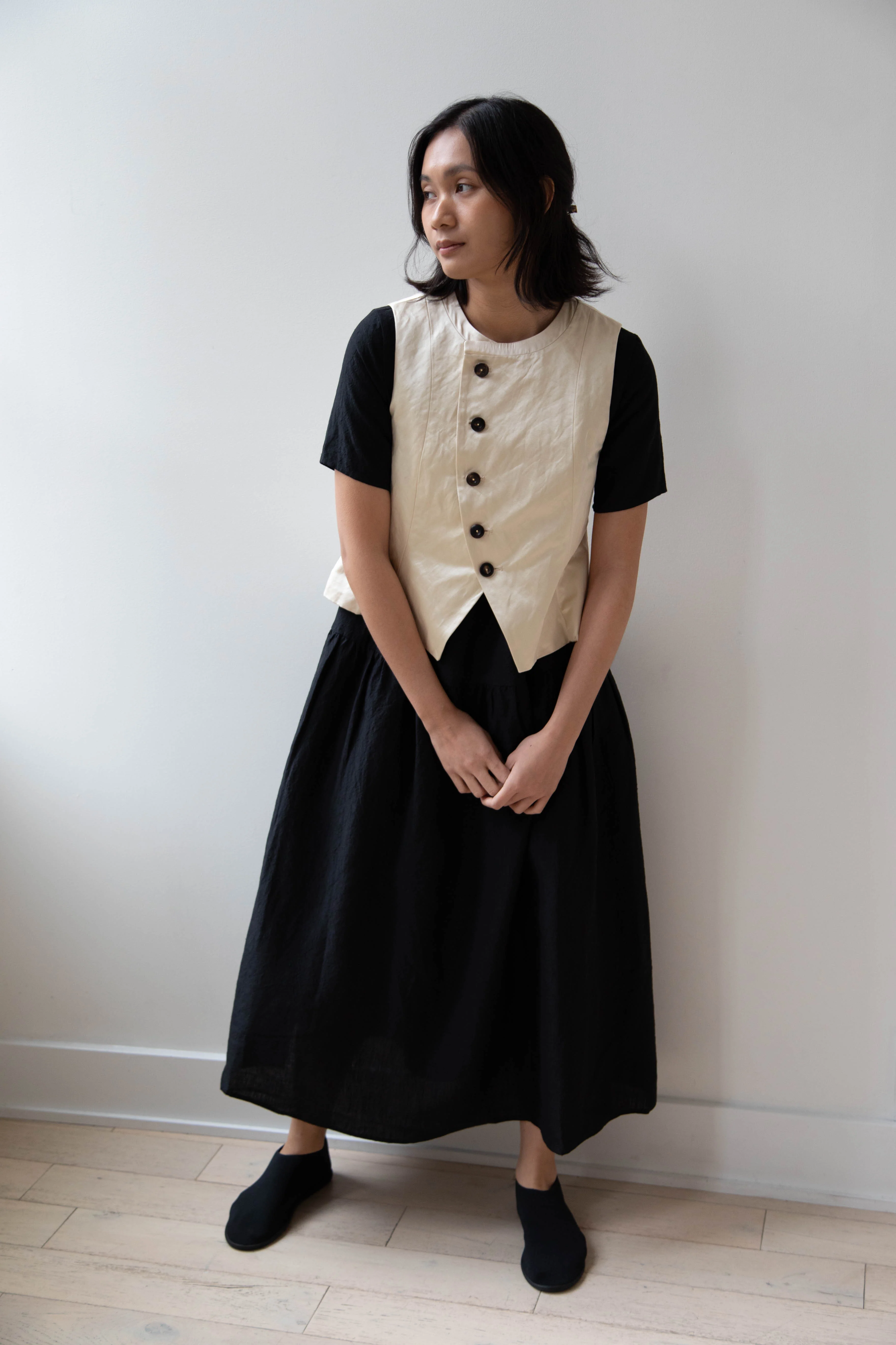 Renli Su | Button Up Vest in Beige - Image 29