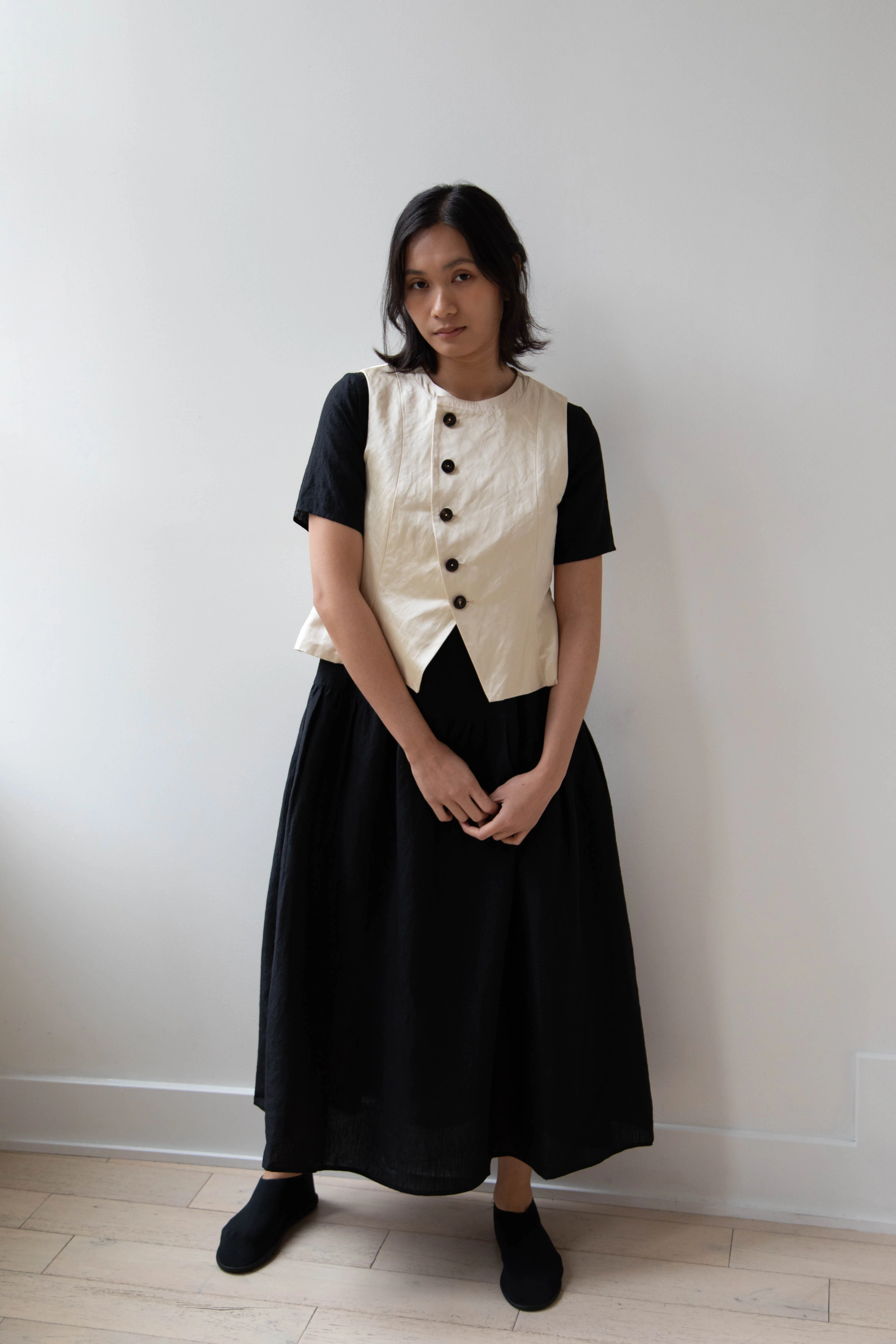 Renli Su | Button Up Vest in Beige - Image 31