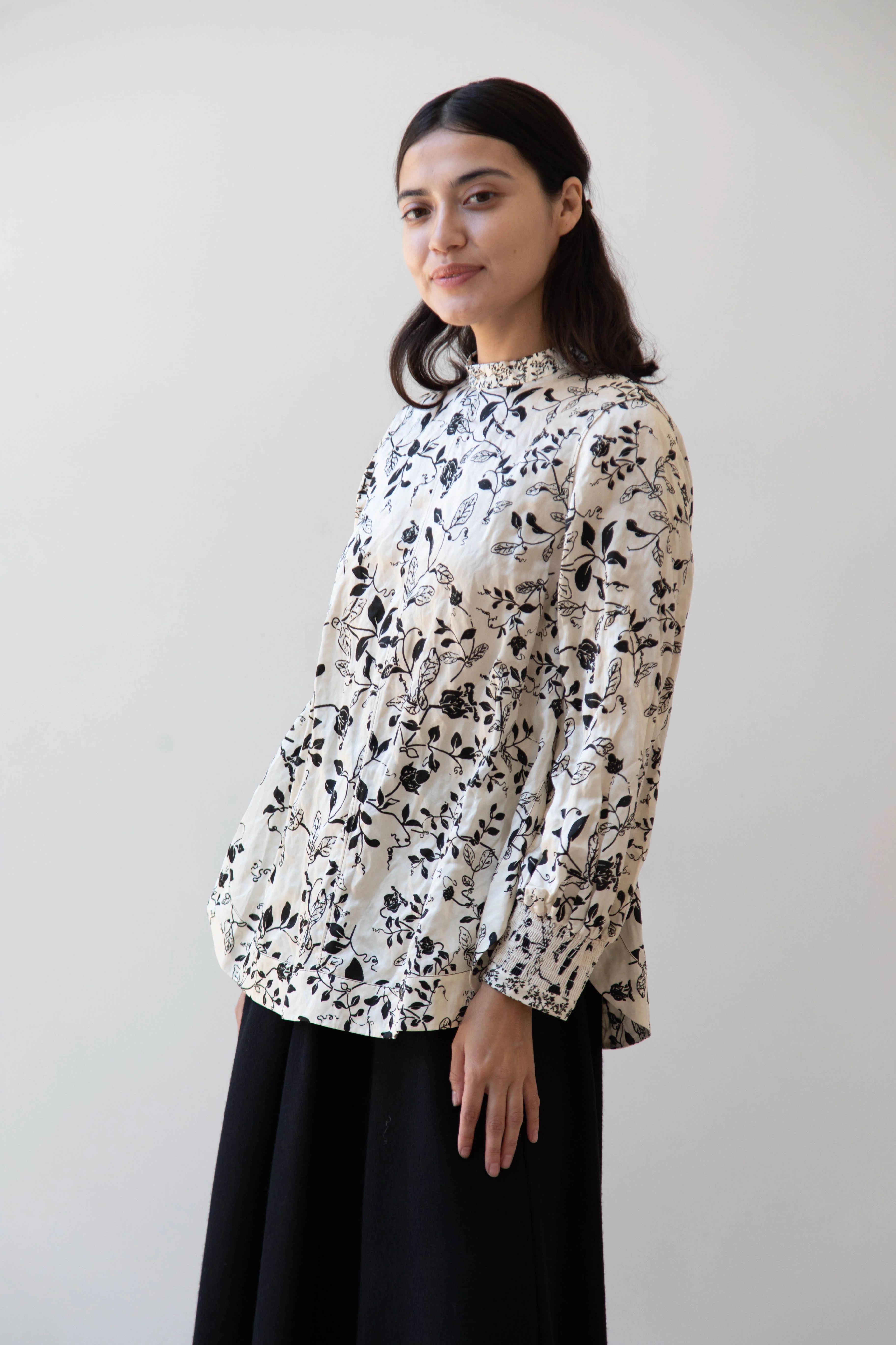 Renli Su | Floral Shirt in Ivory & Black - Image 3