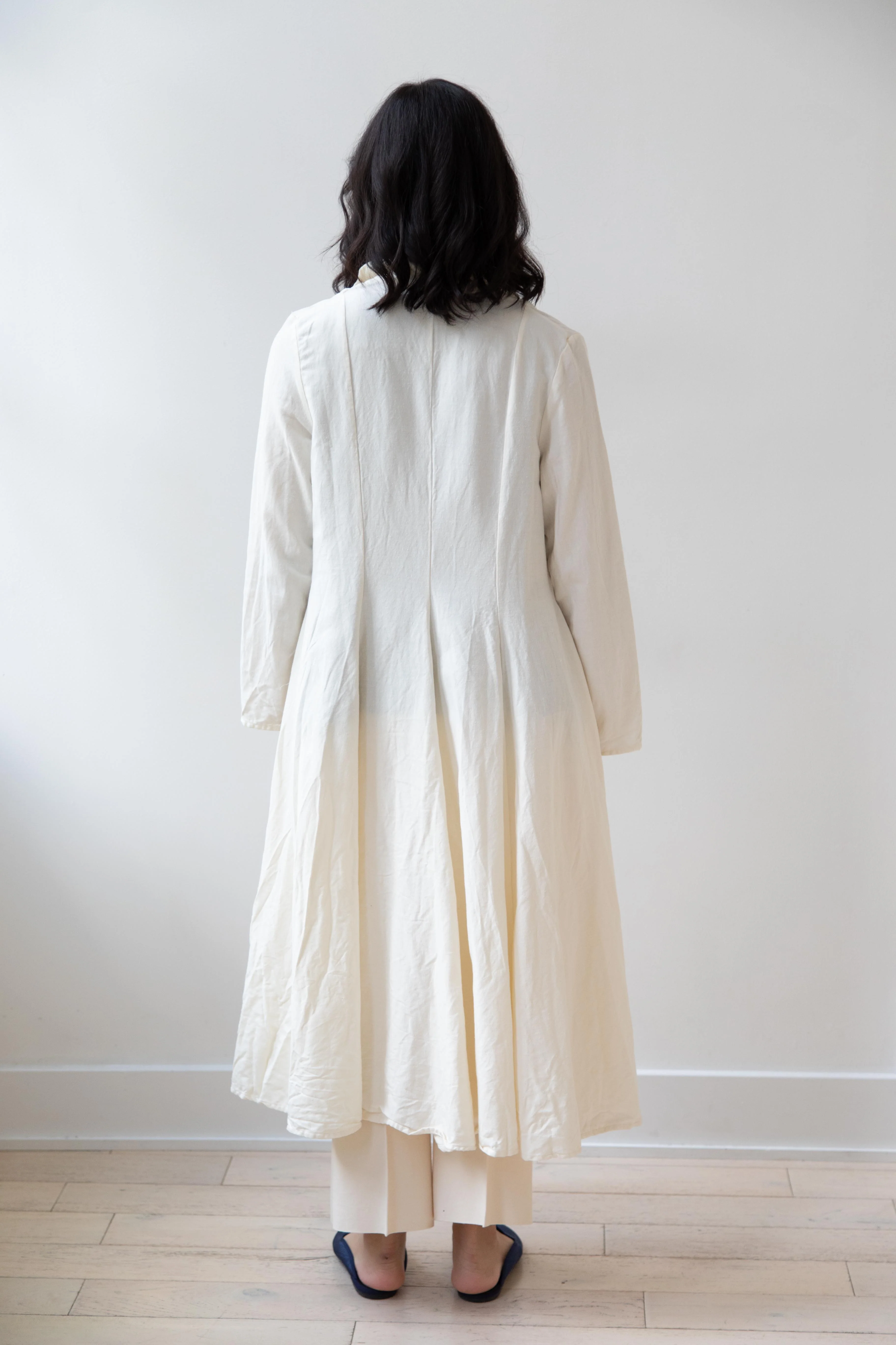 Risa Nakamura | Black Kohaze Flared Coat in Cream - Image 42