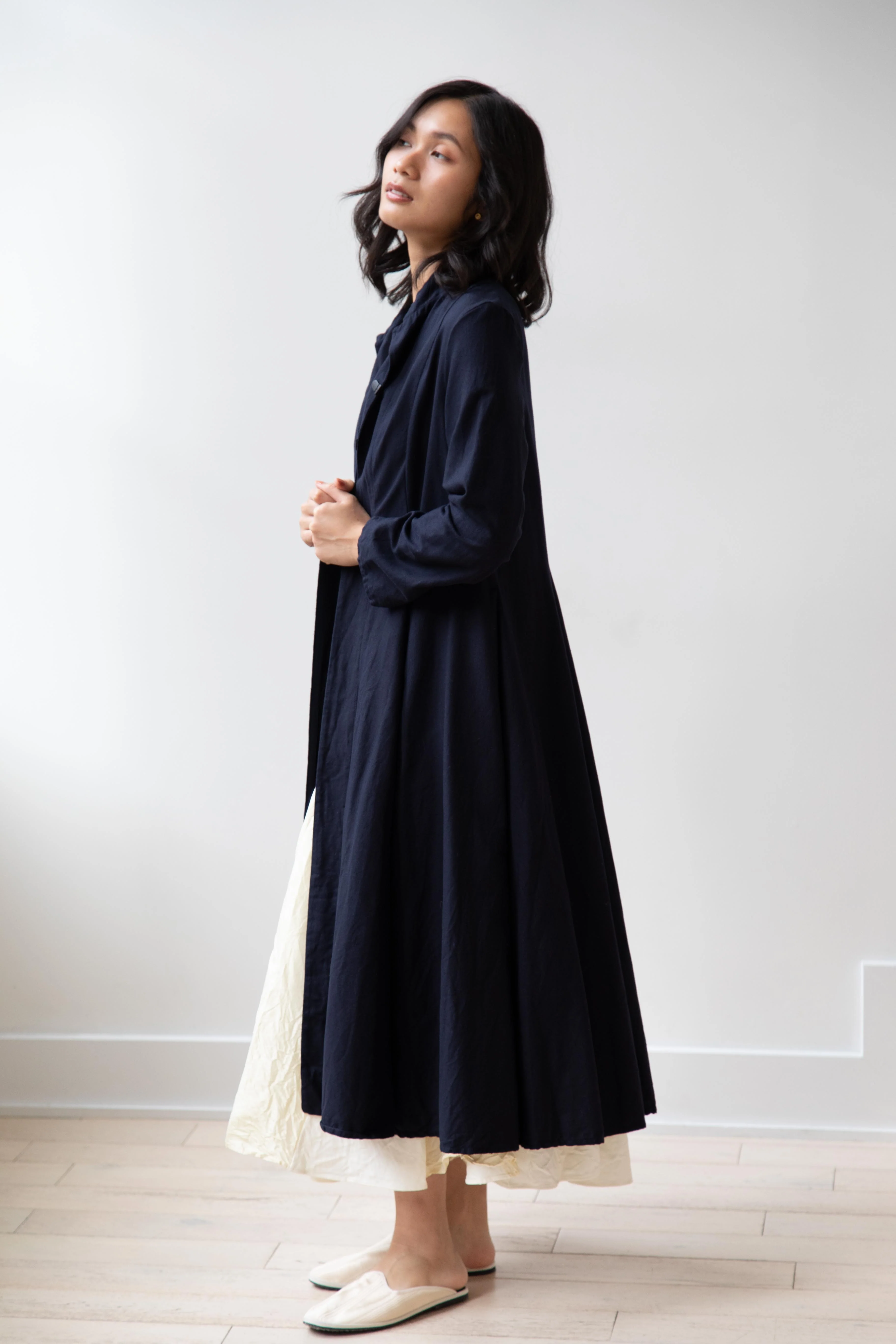 Risa Nakamura | Black Kohaze Flared Coat in Dark Blue - Image 18