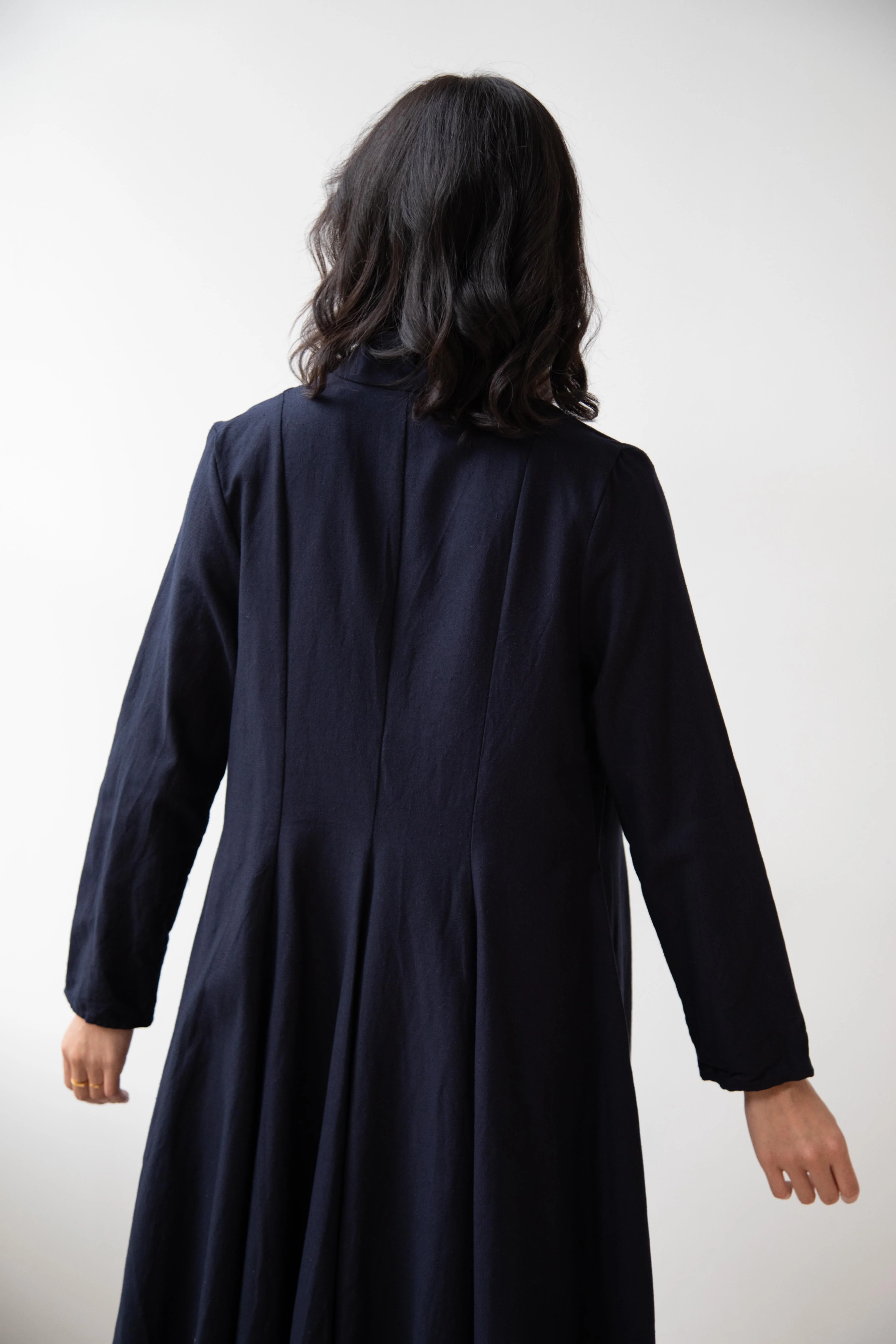 Risa Nakamura | Black Kohaze Flared Coat in Dark Blue - Image 41