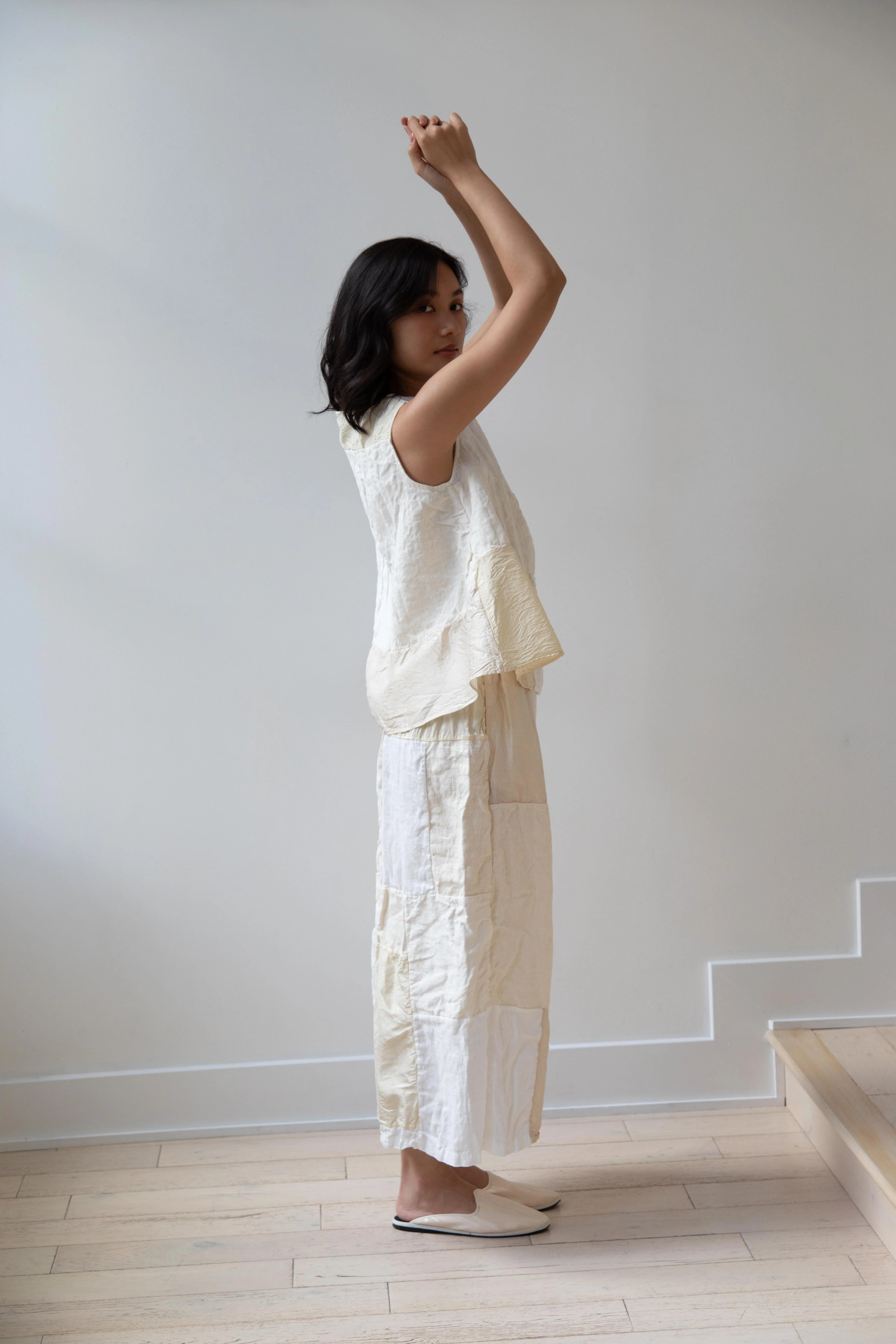 Risa Nakamura | Matsukaze Wide Patchwork Trousers in Cream - Image 13