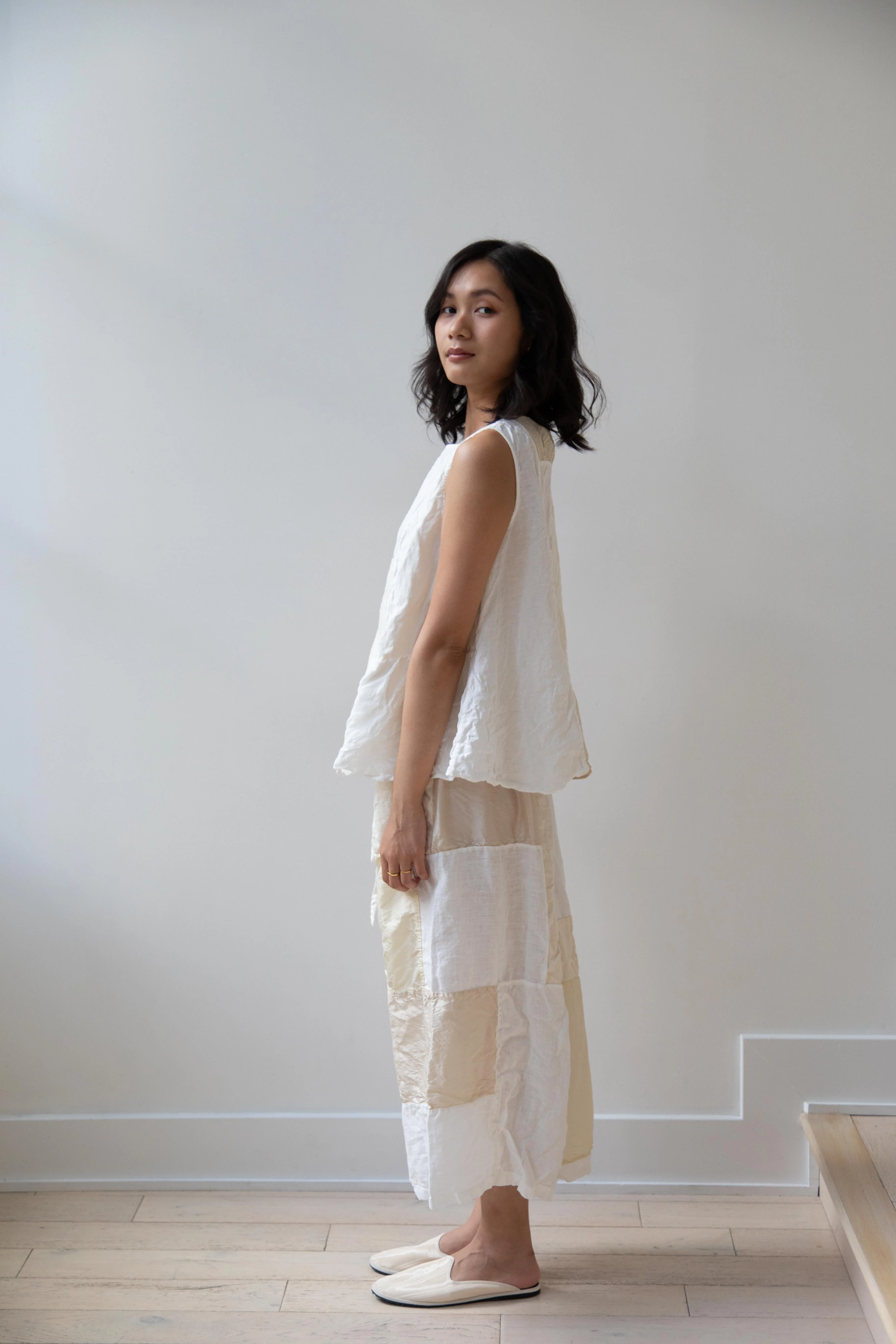 Risa Nakamura | Matsukaze Wide Patchwork Trousers in Cream - Image 16