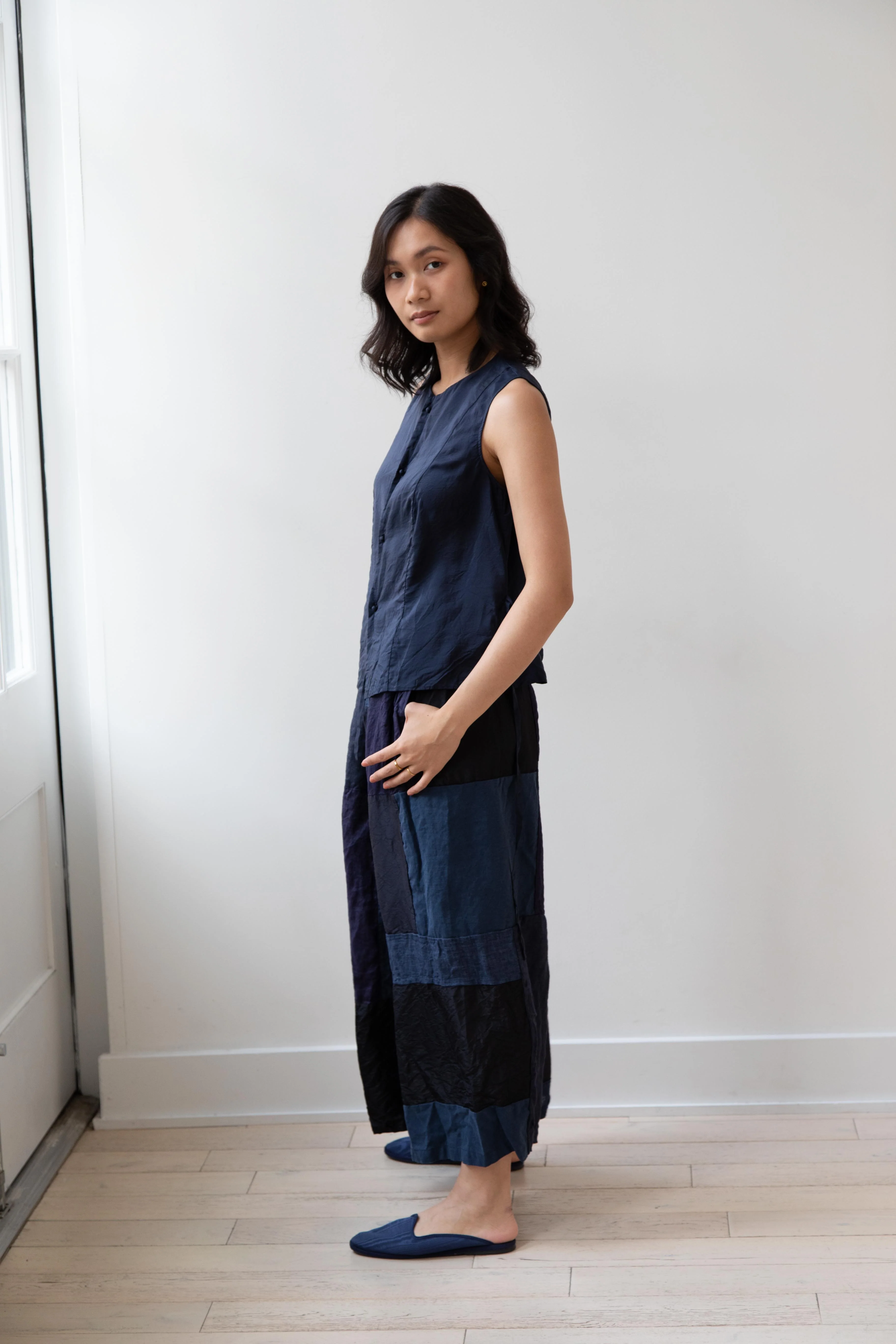 Risa Nakamura | Matsukaze Wide Patchwork Trousers in Dark Blue - Image 12