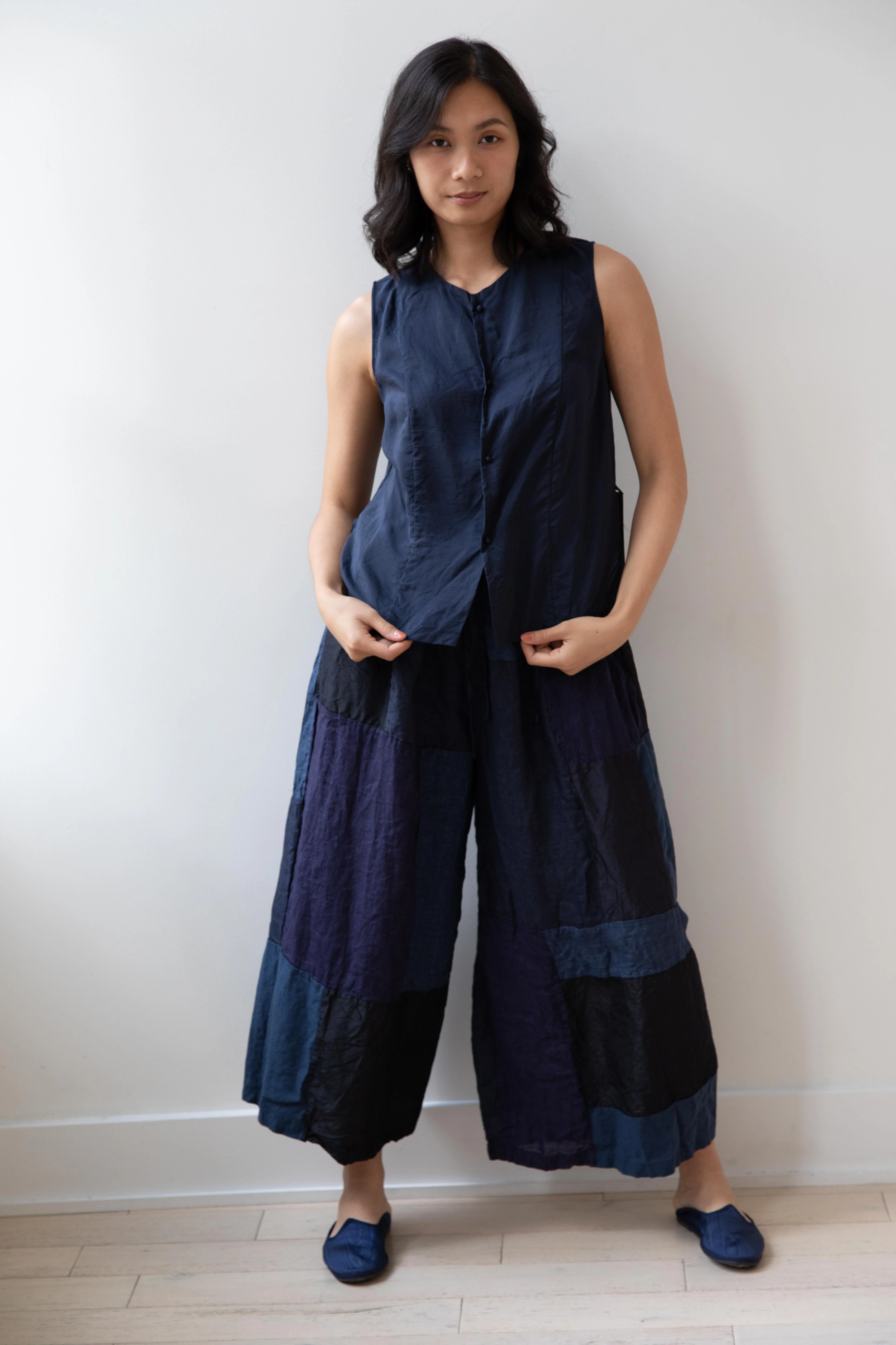 Risa Nakamura | Matsukaze Wide Patchwork Trousers in Dark Blue - Image 15