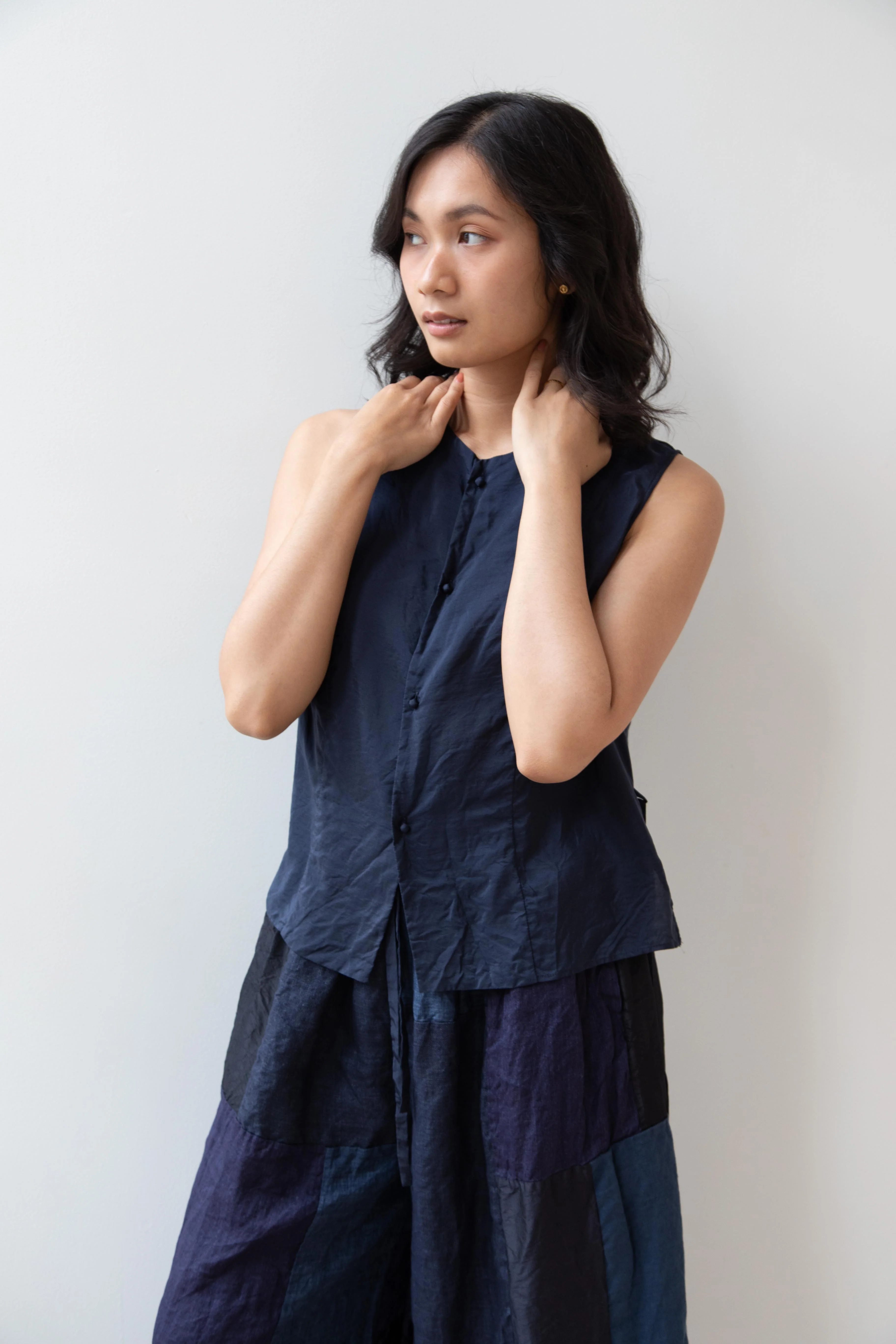 Risa Nakamura | Matsukaze Wide Patchwork Trousers in Dark Blue - Image 30