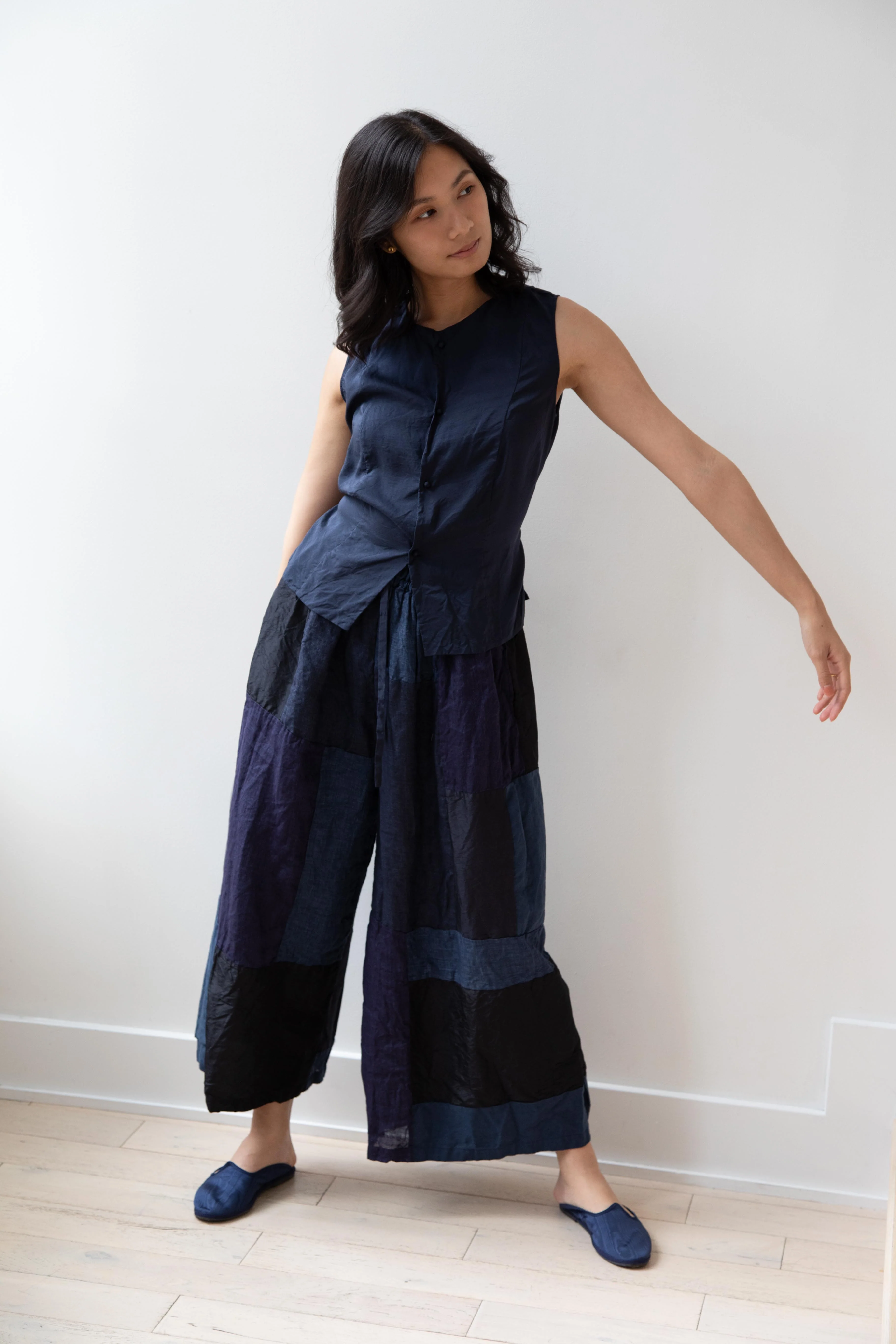 Risa Nakamura | Matsukaze Wide Patchwork Trousers in Dark Blue - Image 44