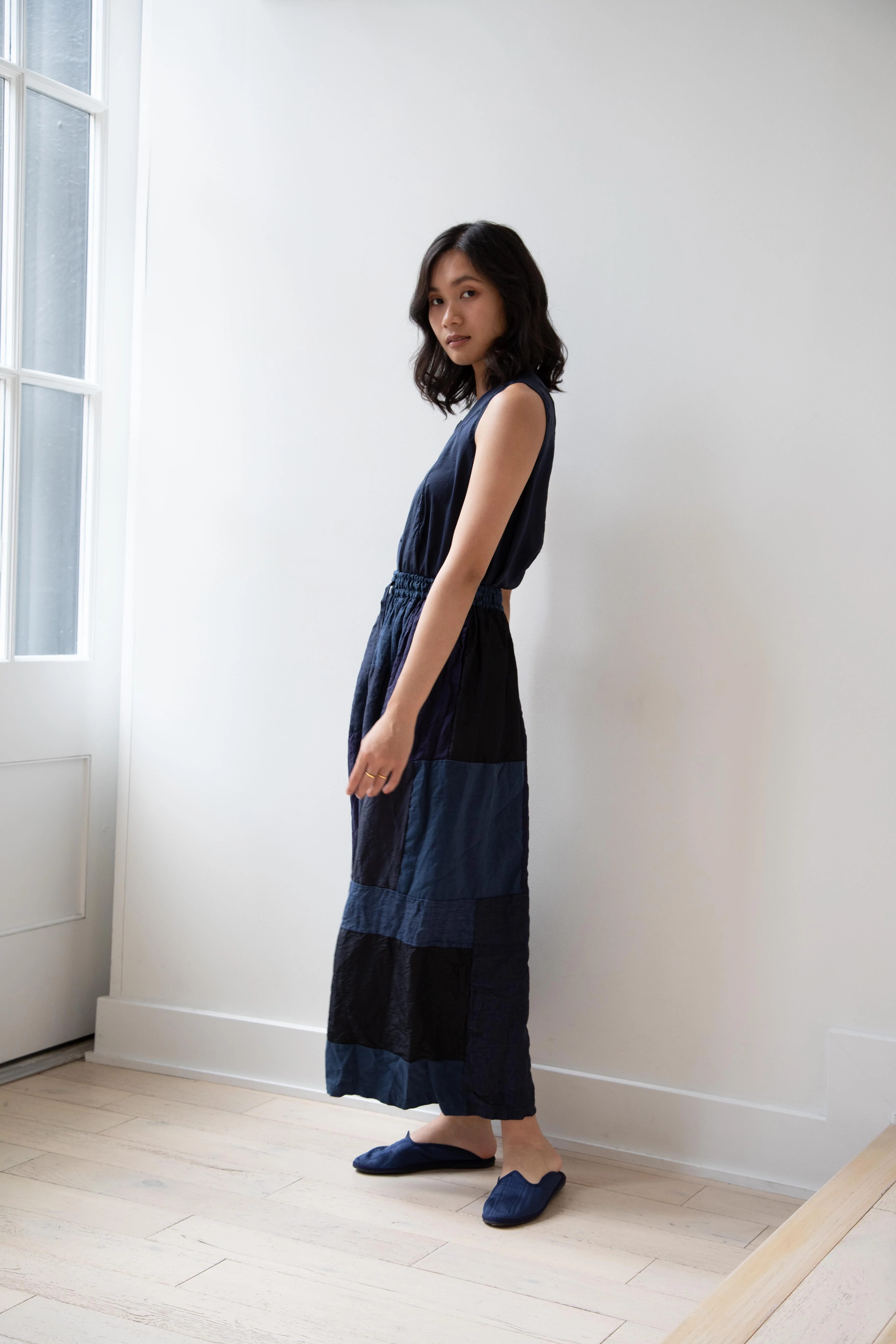 Risa Nakamura | Matsukaze Wide Patchwork Trousers in Dark Blue - Image 46