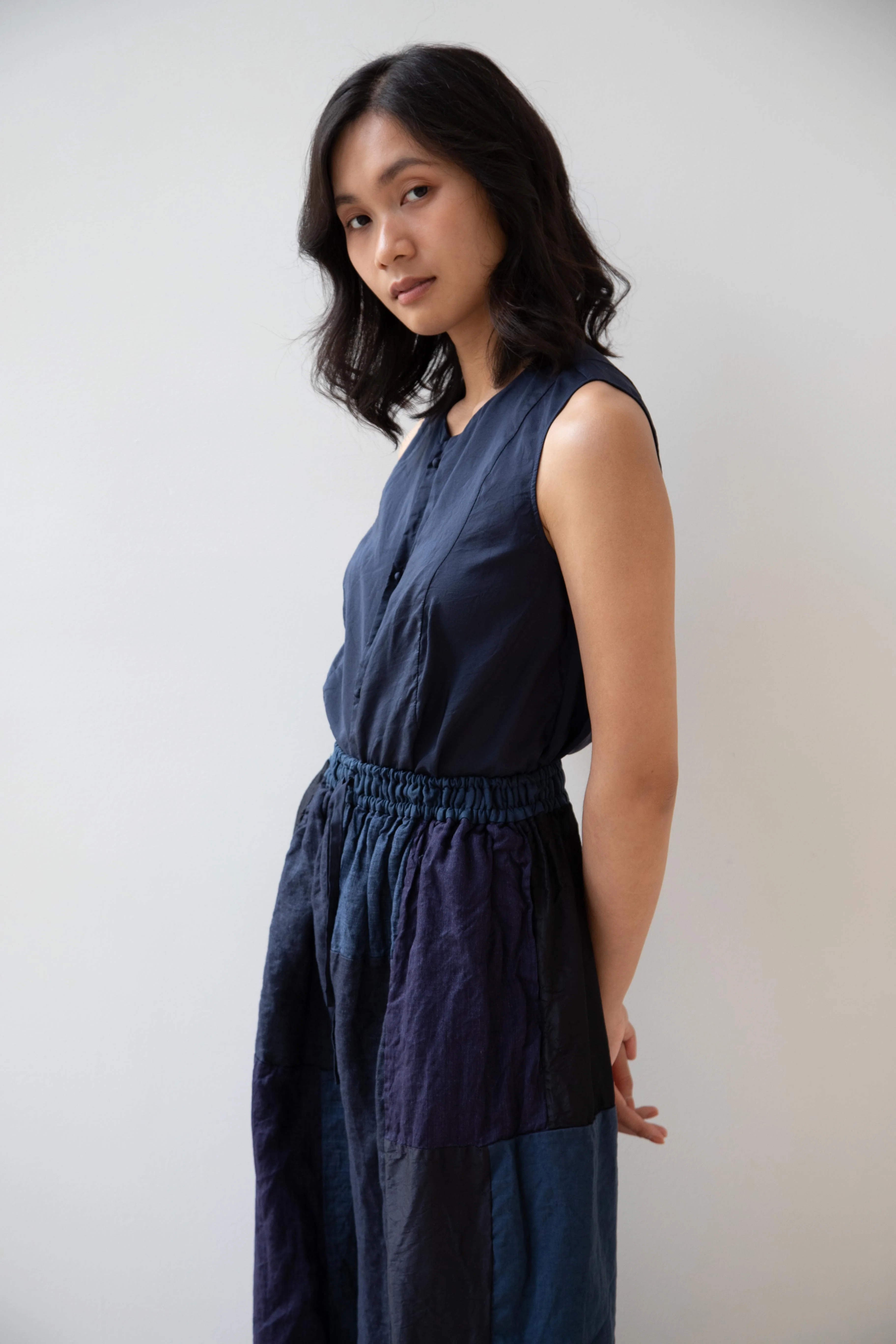 Risa Nakamura | Matsukaze Wide Patchwork Trousers in Dark Blue - Image 57