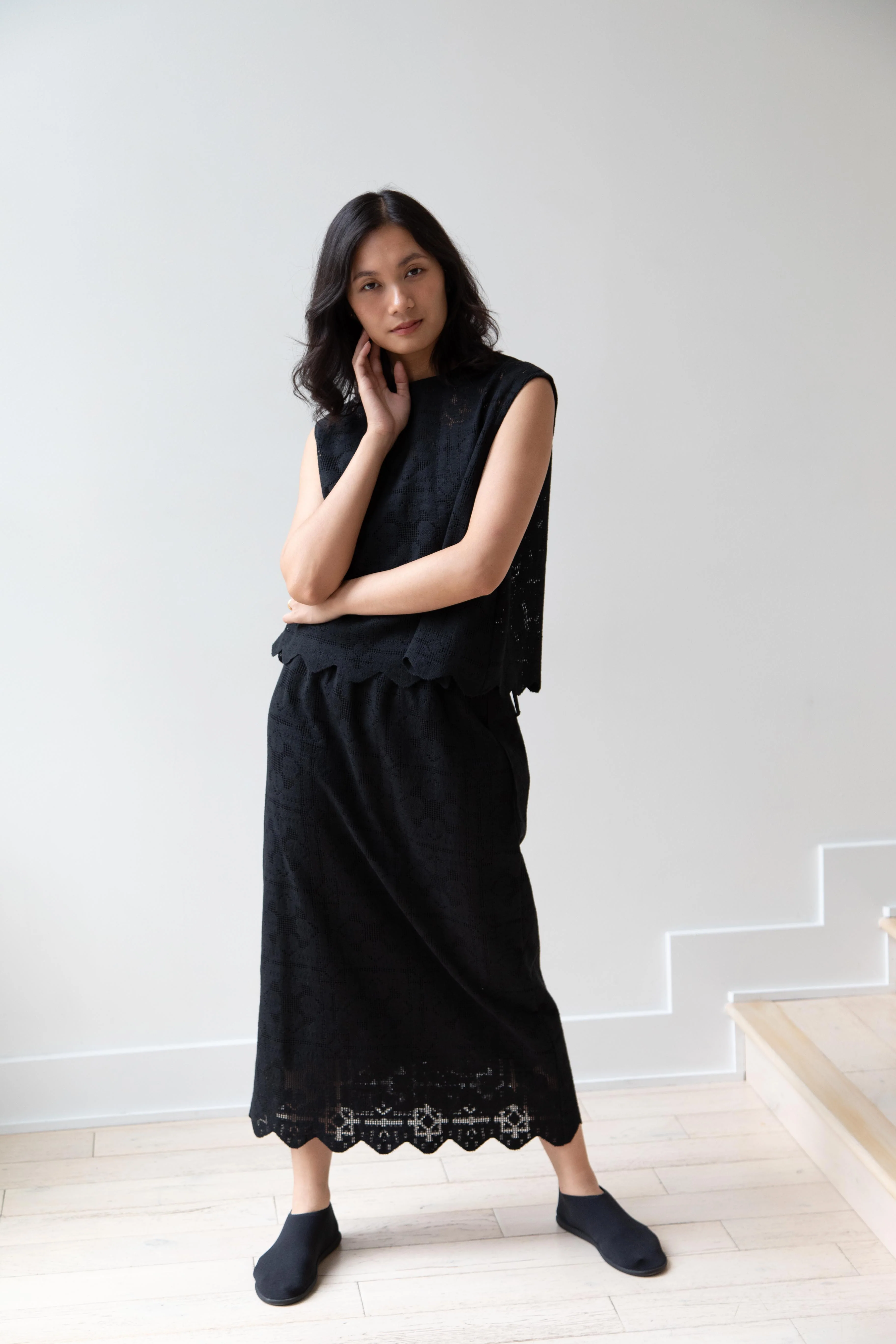 Robe de Peau | Scalloped Lace Top & Skirt Set in Black - Image 13