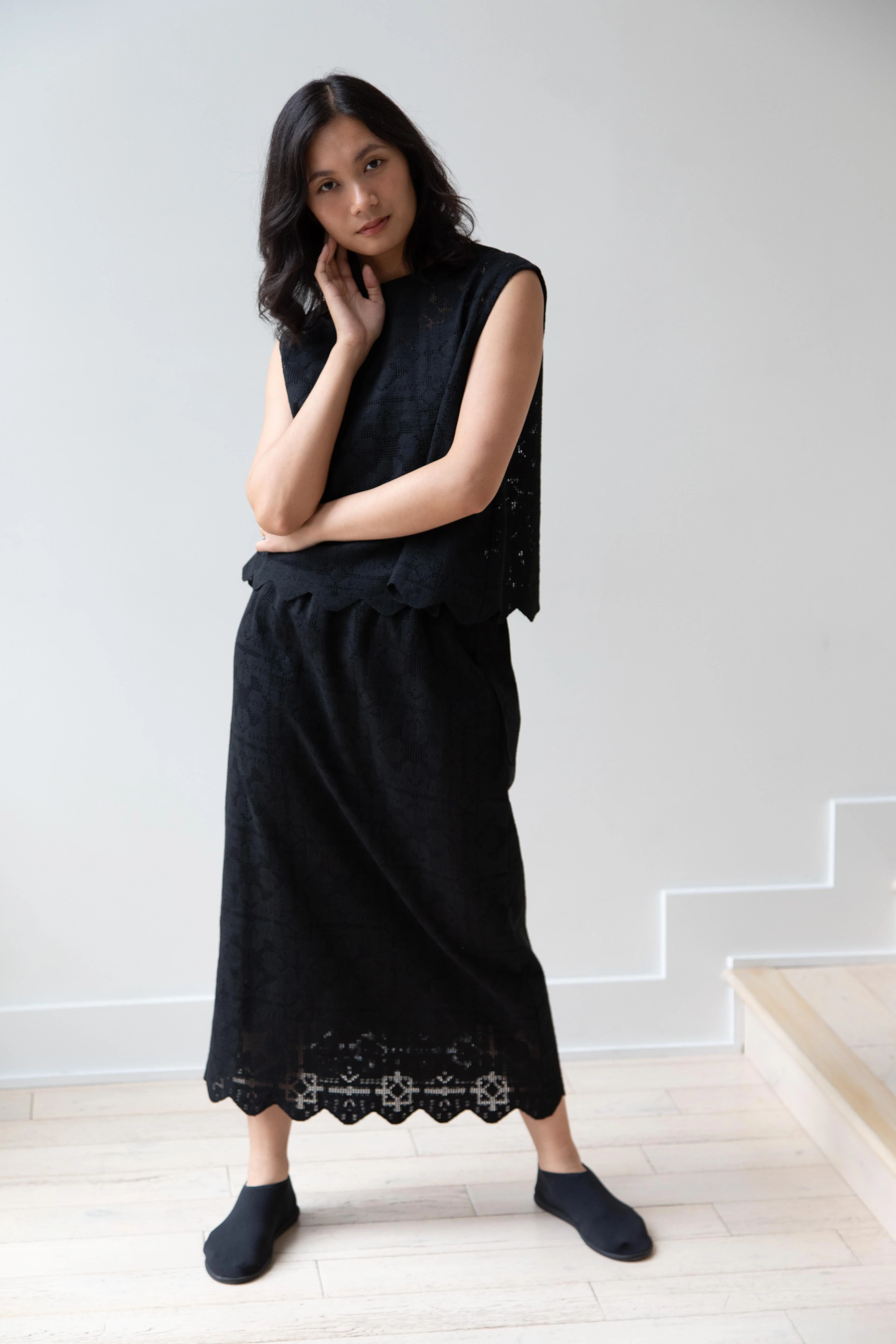 Robe de Peau | Scalloped Lace Top & Skirt Set in Black - Image 2