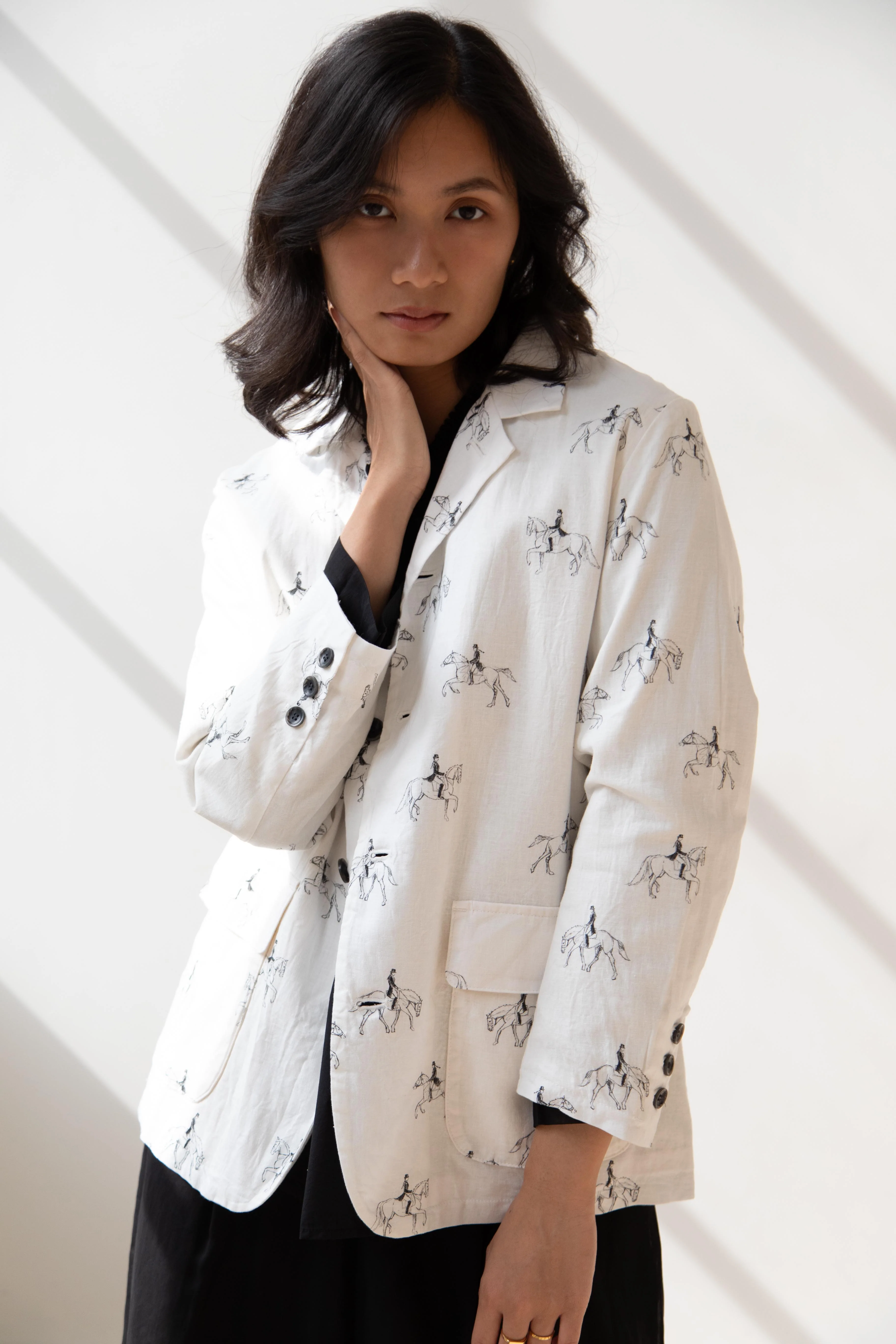 Robe de Peau | White Blazer in Equestrian Print