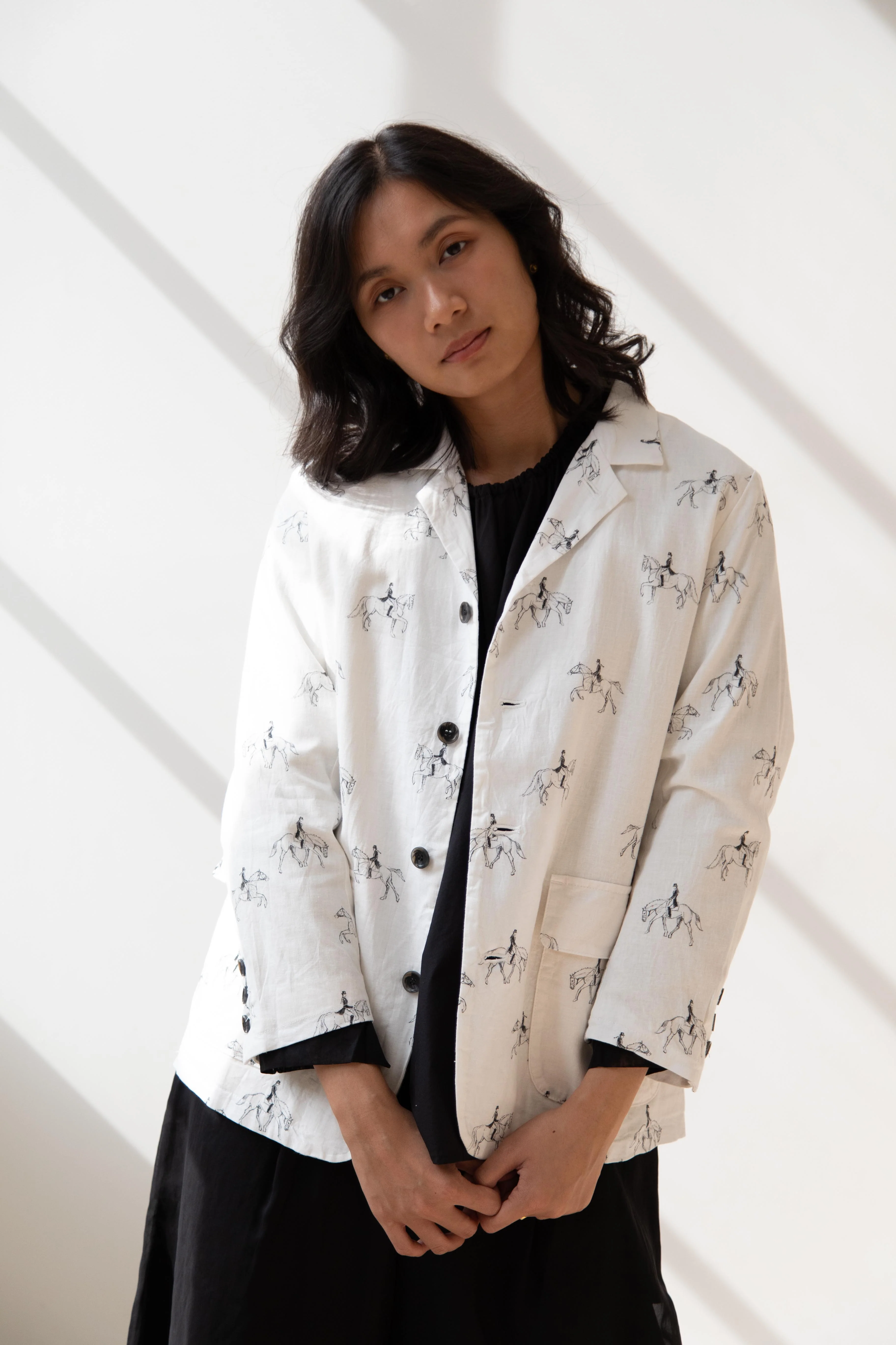 Robe de Peau | White Blazer in Equestrian Print - Image 10