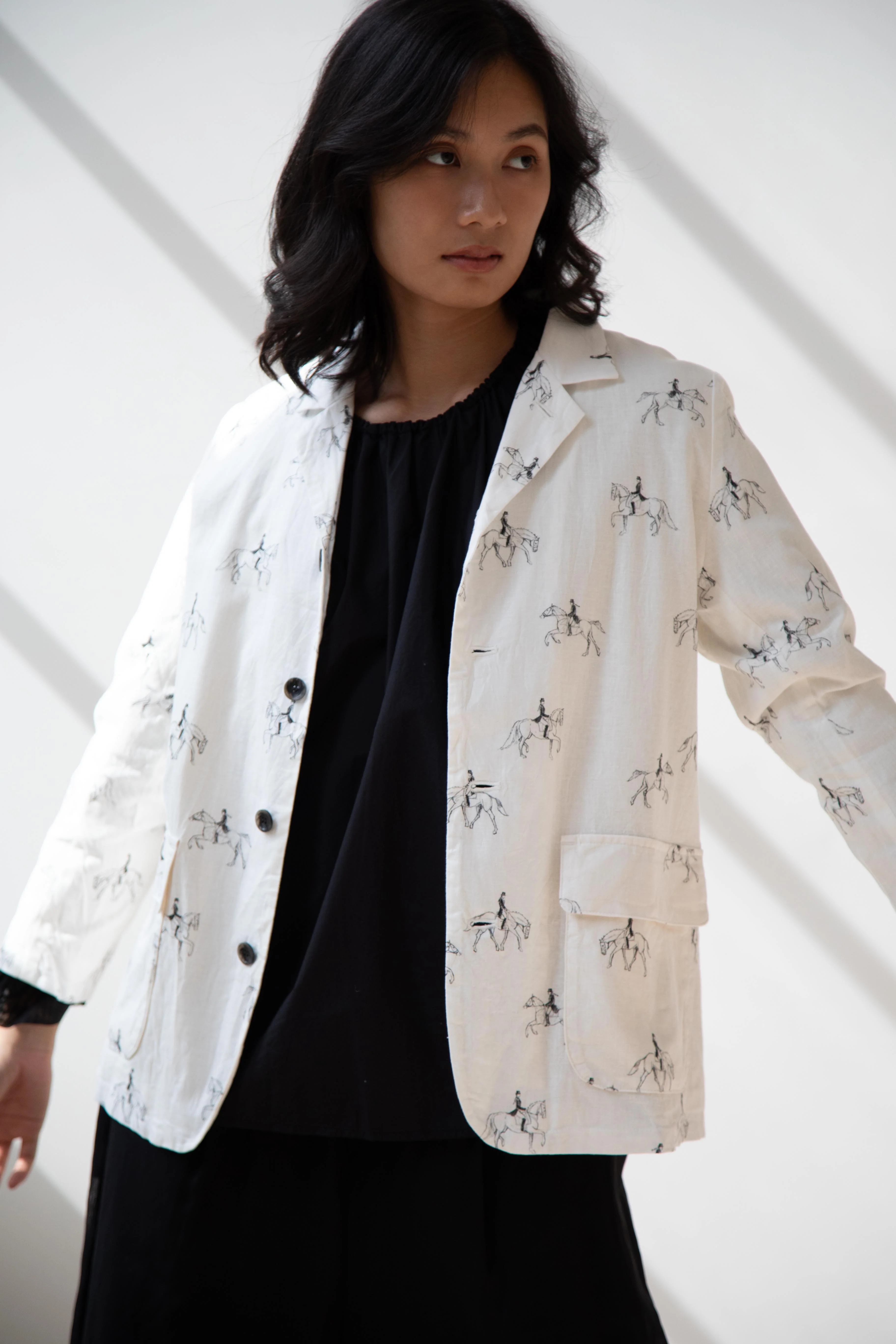 Robe de Peau | White Blazer in Equestrian Print - Image 8