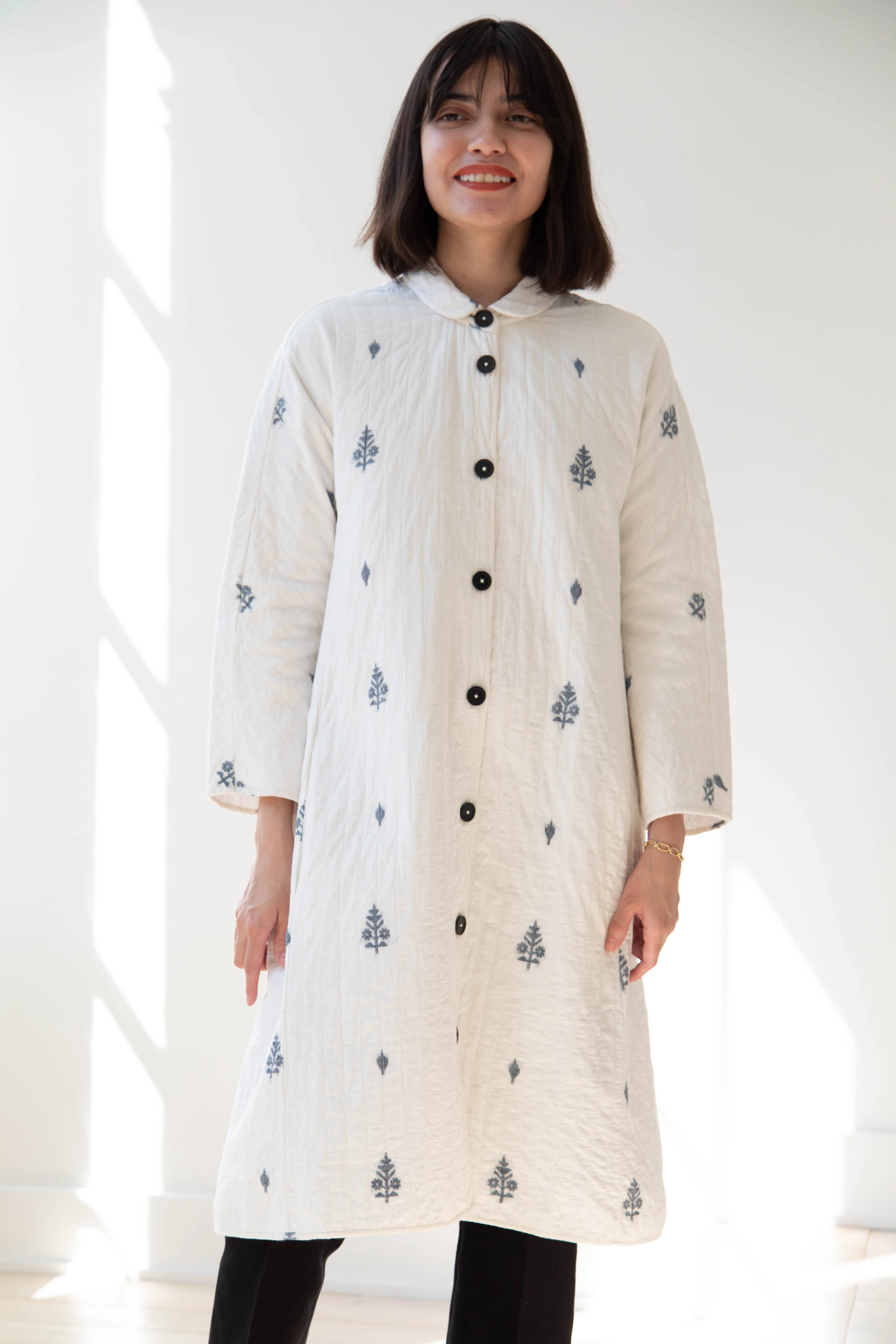 Rubia & Neel | Lauren Quilted Coat in Garden Jamdani - Image 2