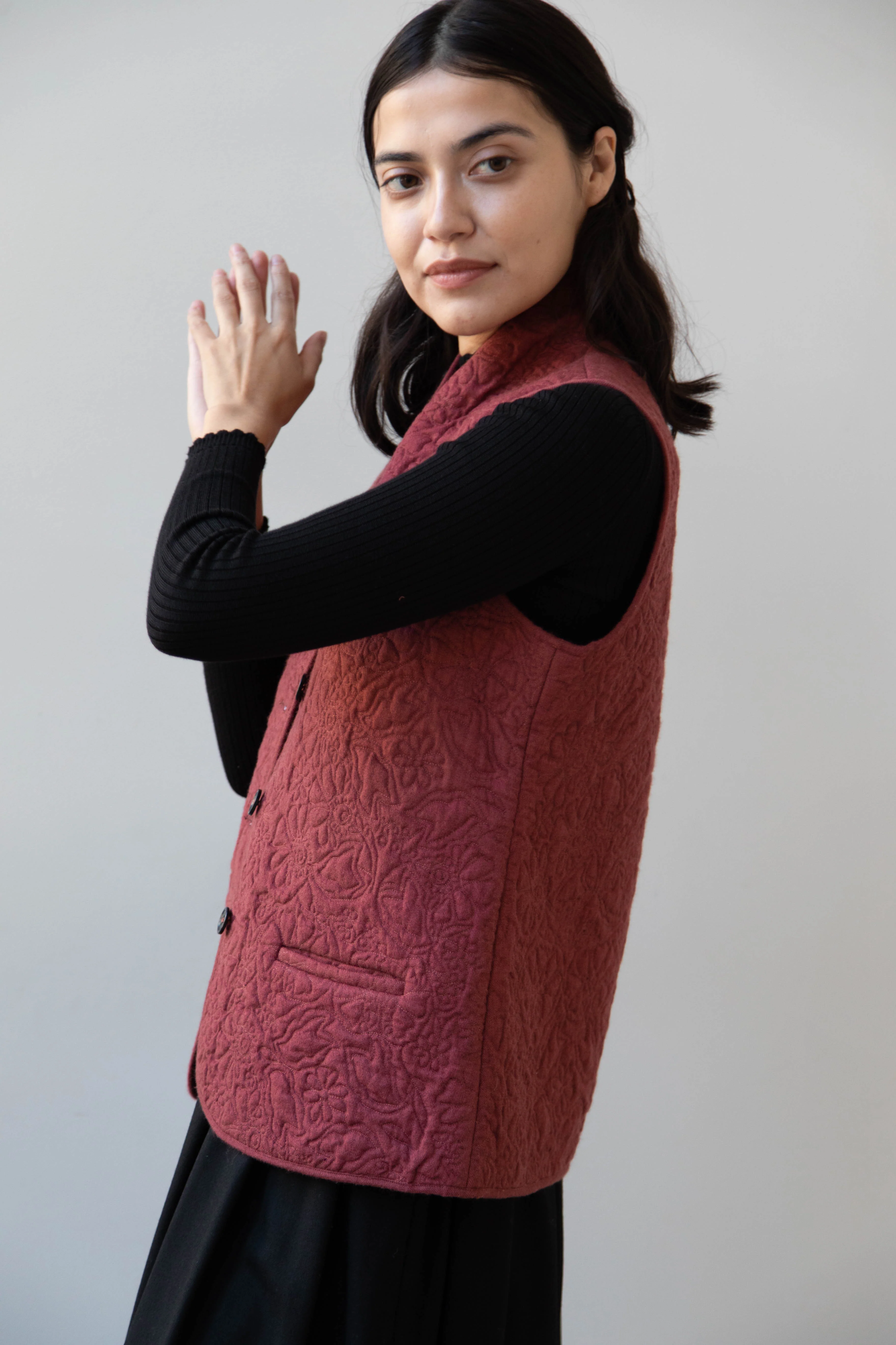 Rubia & Neel | Orlando Quilted Waistcoat in Dark Brick - Image 6