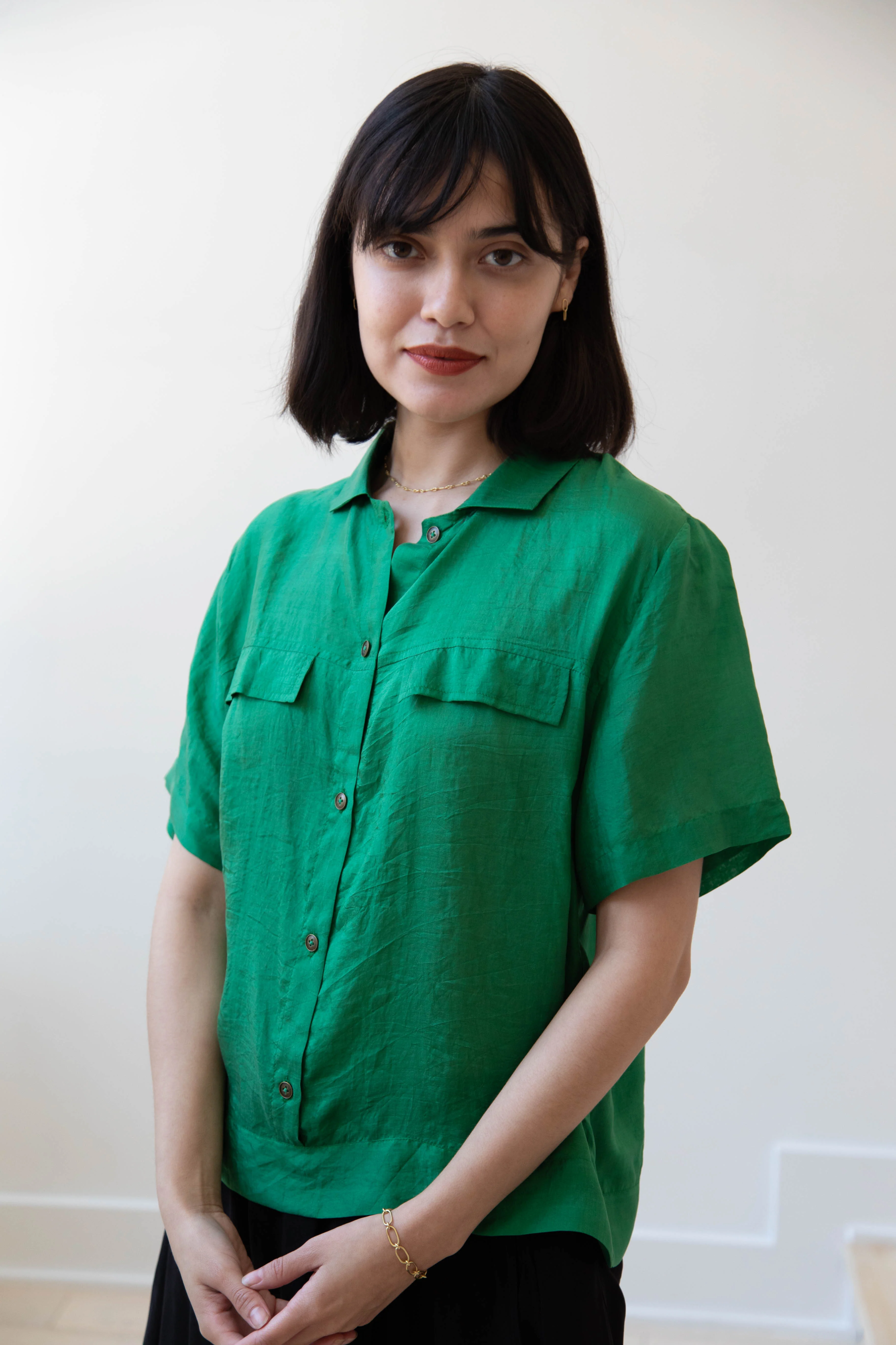 Runaway Bicycle | Silk Alfie Top in Green - Image 12
