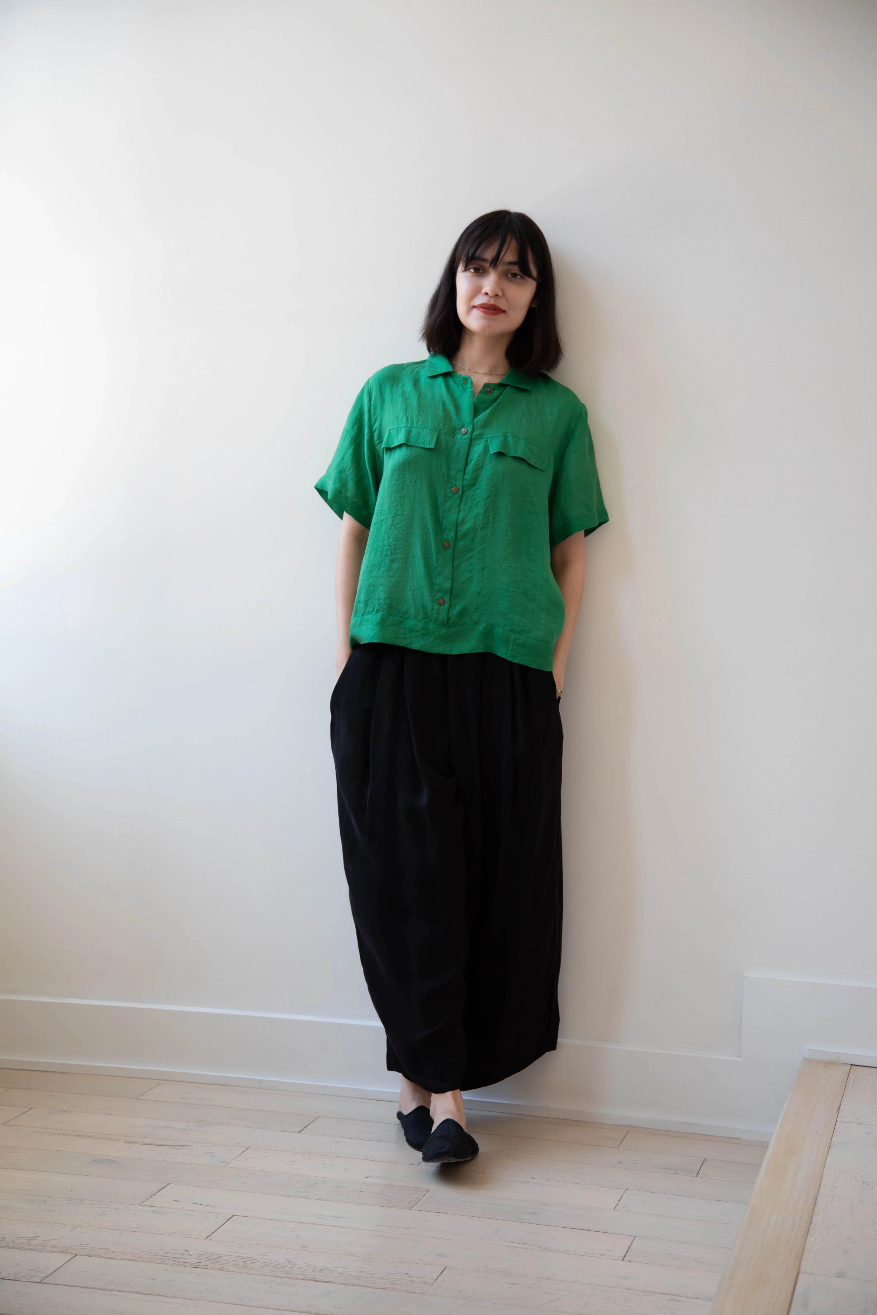 Runaway Bicycle | Silk Alfie Top in Green - Image 22
