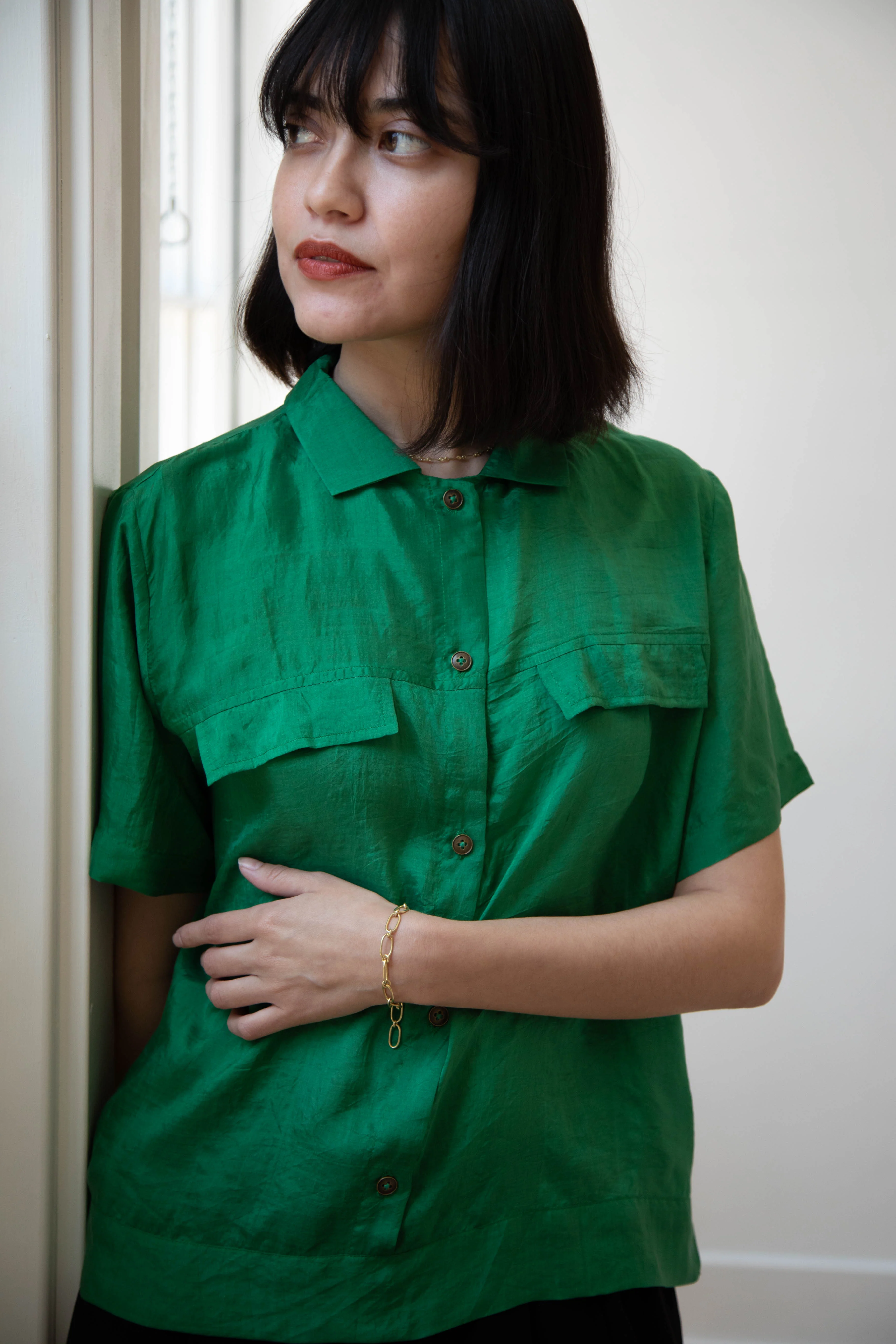 Runaway Bicycle | Silk Alfie Top in Green - Image 31