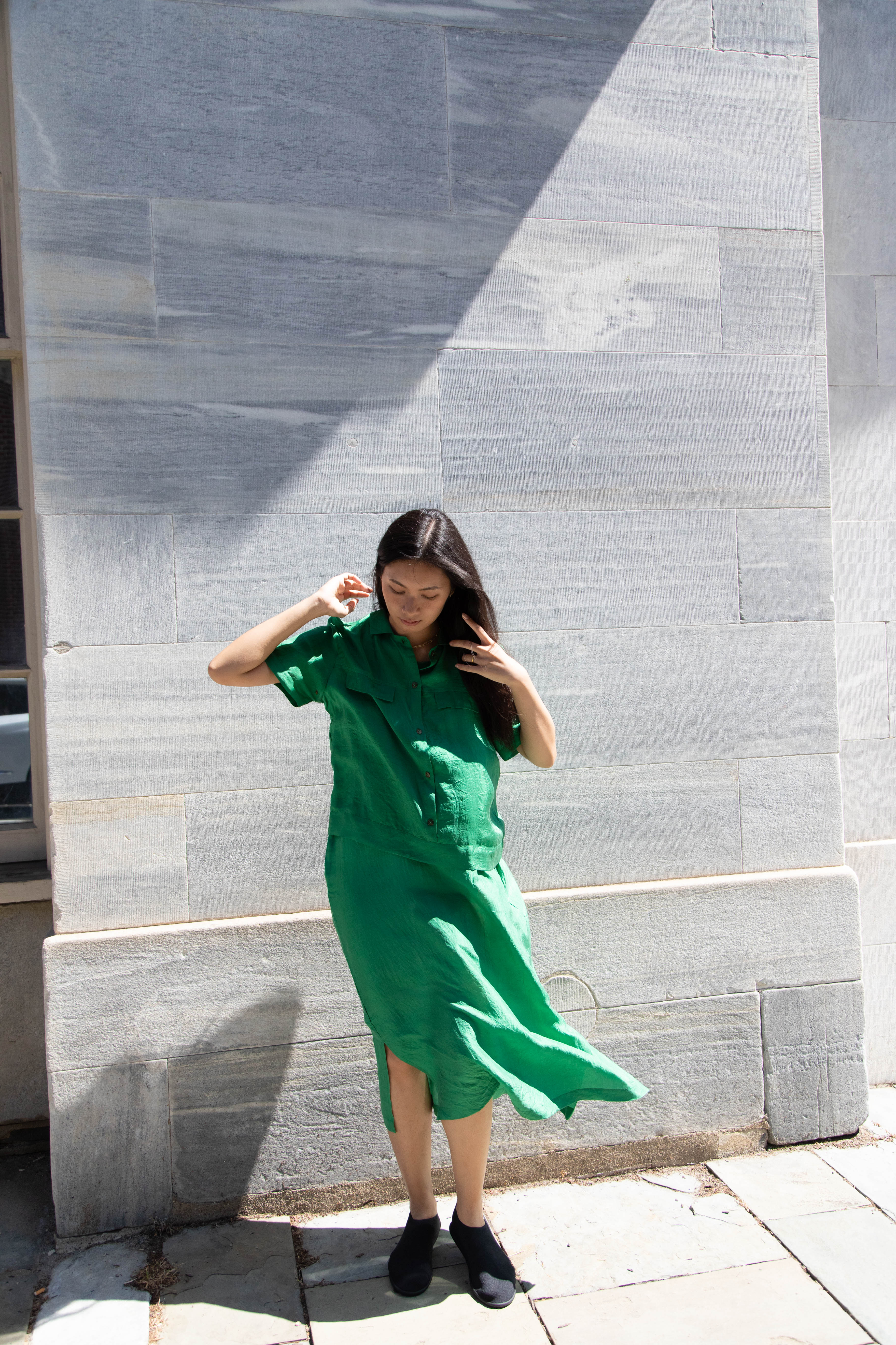 Runaway Bicycle | Silk Alfie Top in Green - Image 7