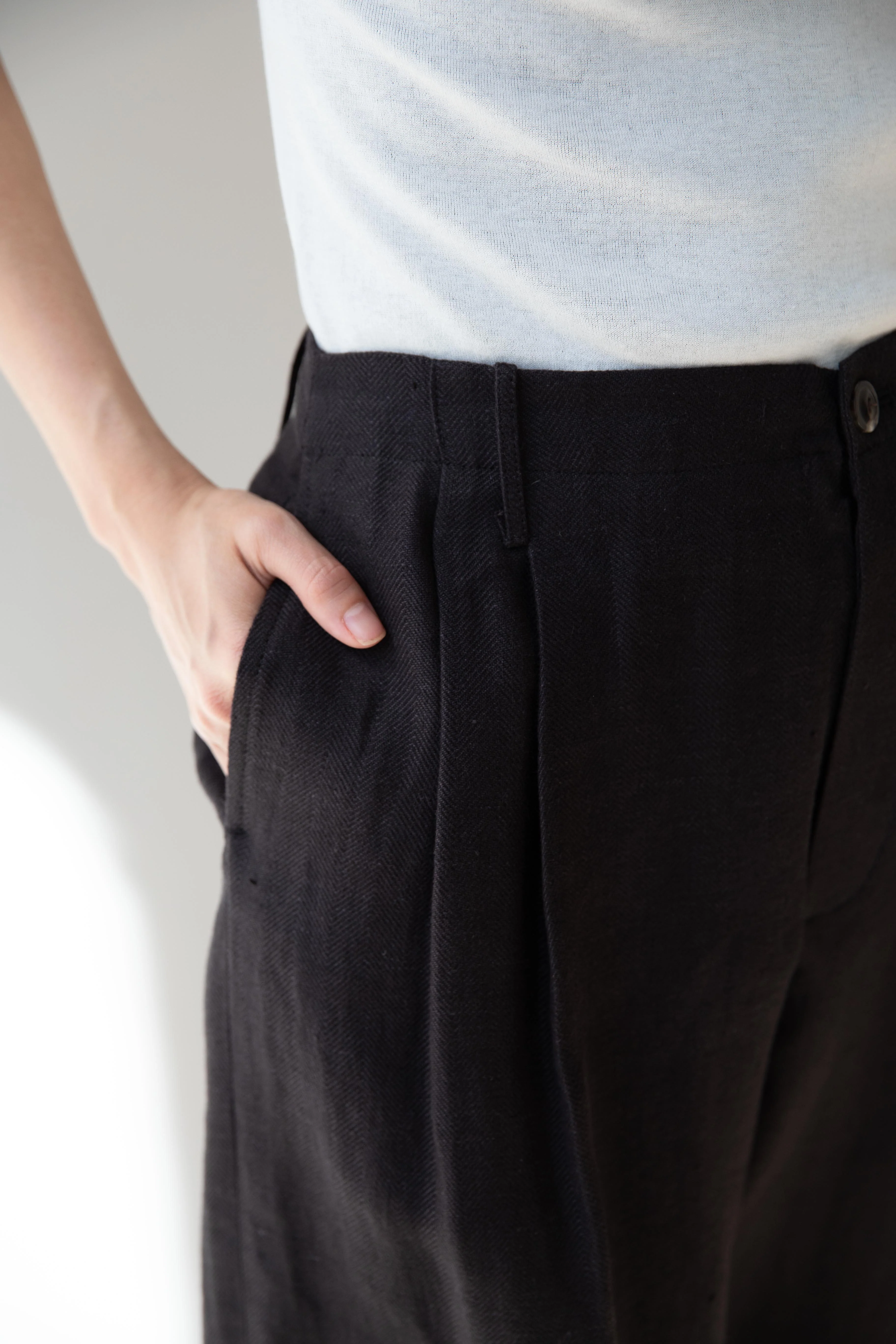 Samuel Snider | Pleated Trouser in Black Herringbone - Image 17