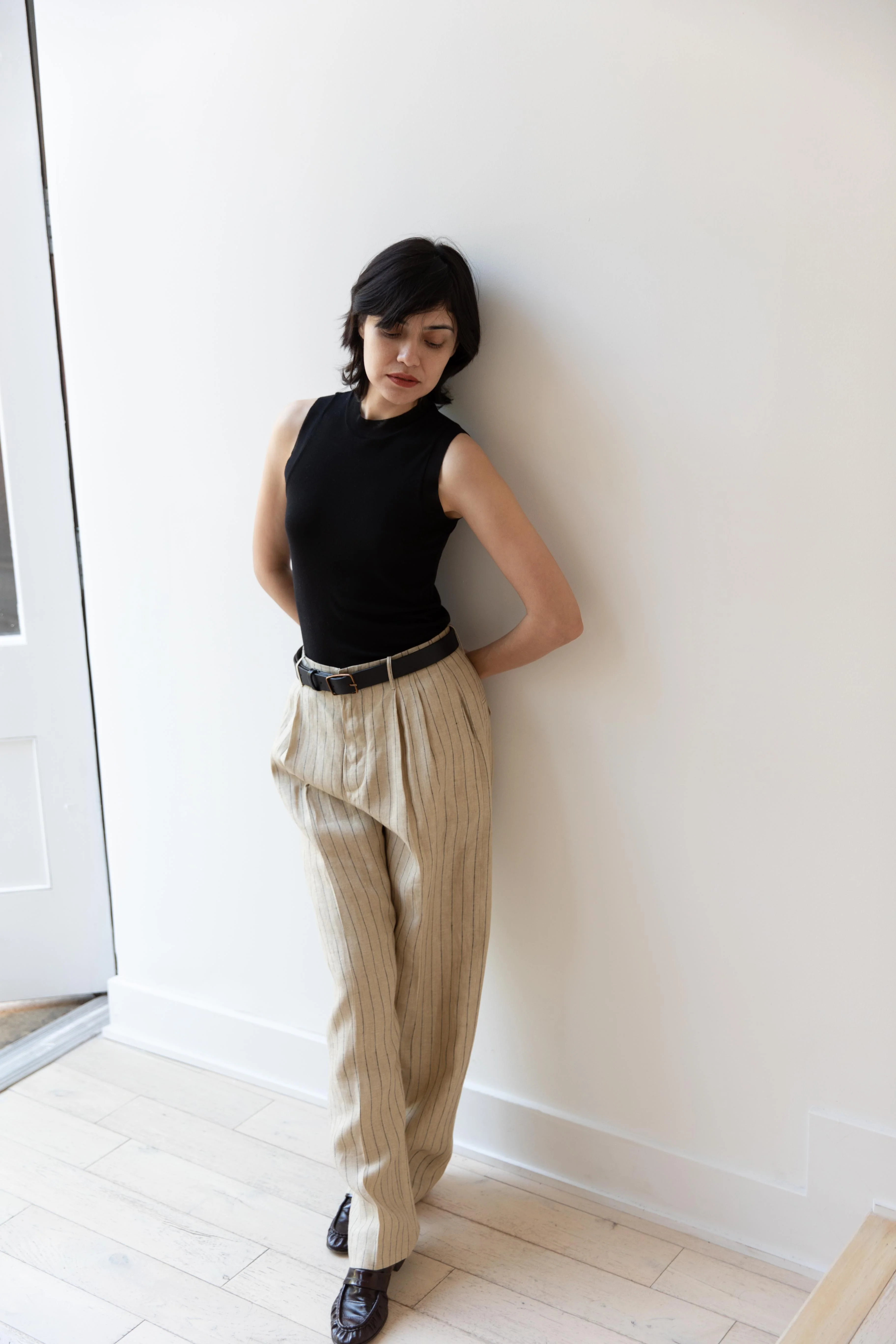 Samuel Snider | Pleated Trouser in Pinstripe Natural & Black - Image 12