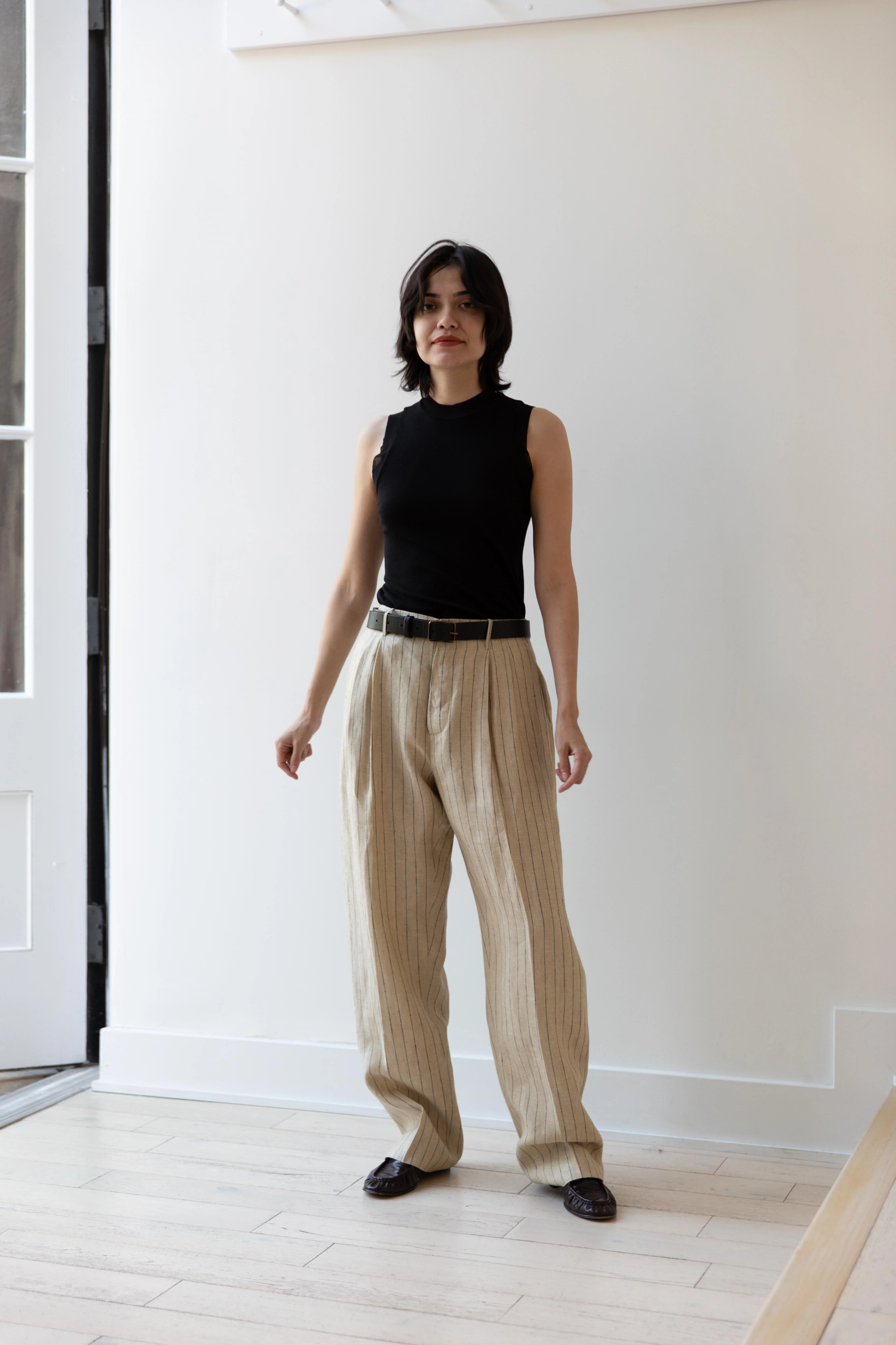 Samuel Snider | Pleated Trouser in Pinstripe Natural & Black - Image 25