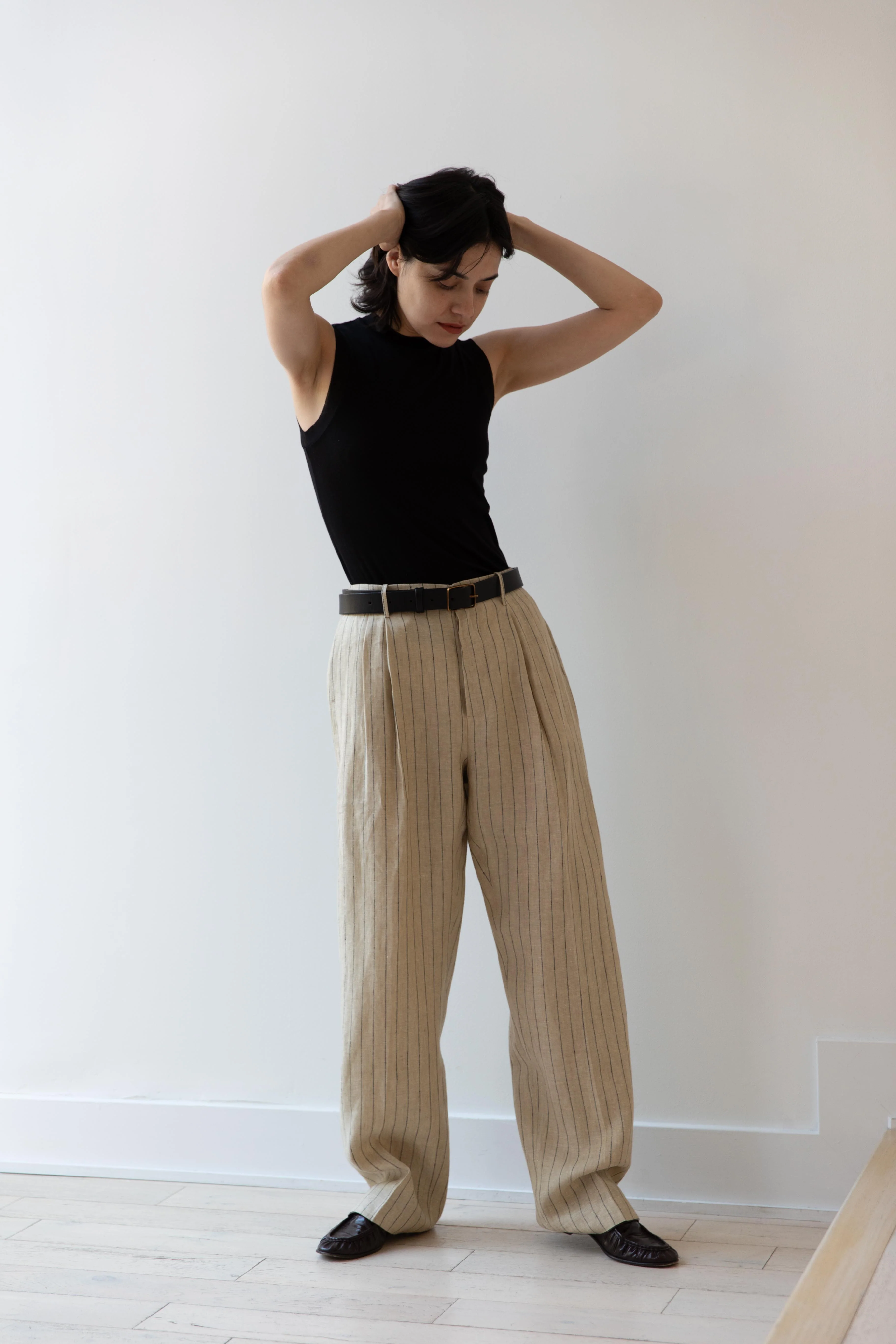 Samuel Snider | Pleated Trouser in Pinstripe Natural & Black - Image 26