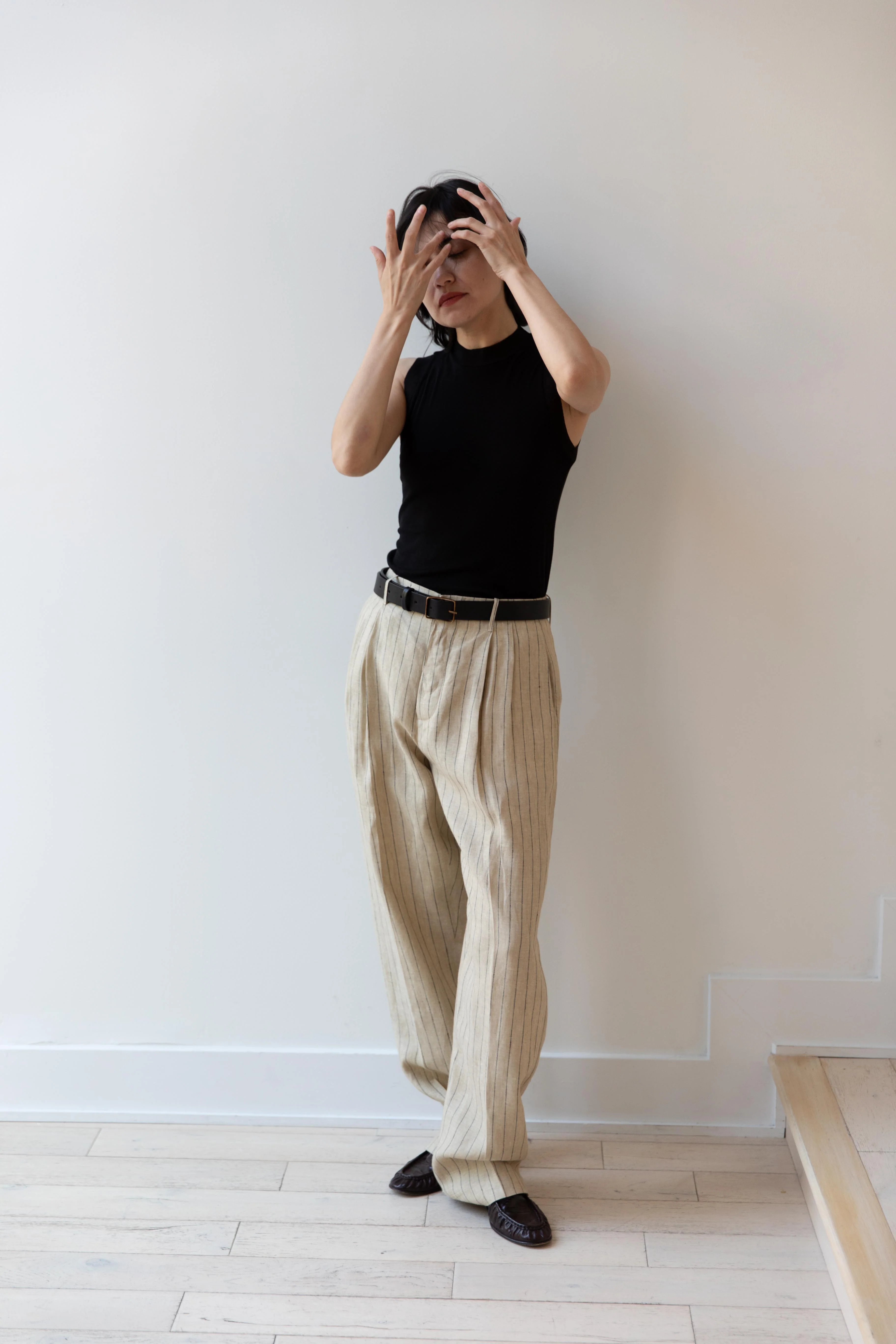 Samuel Snider | Pleated Trouser in Pinstripe Natural & Black - Image 27